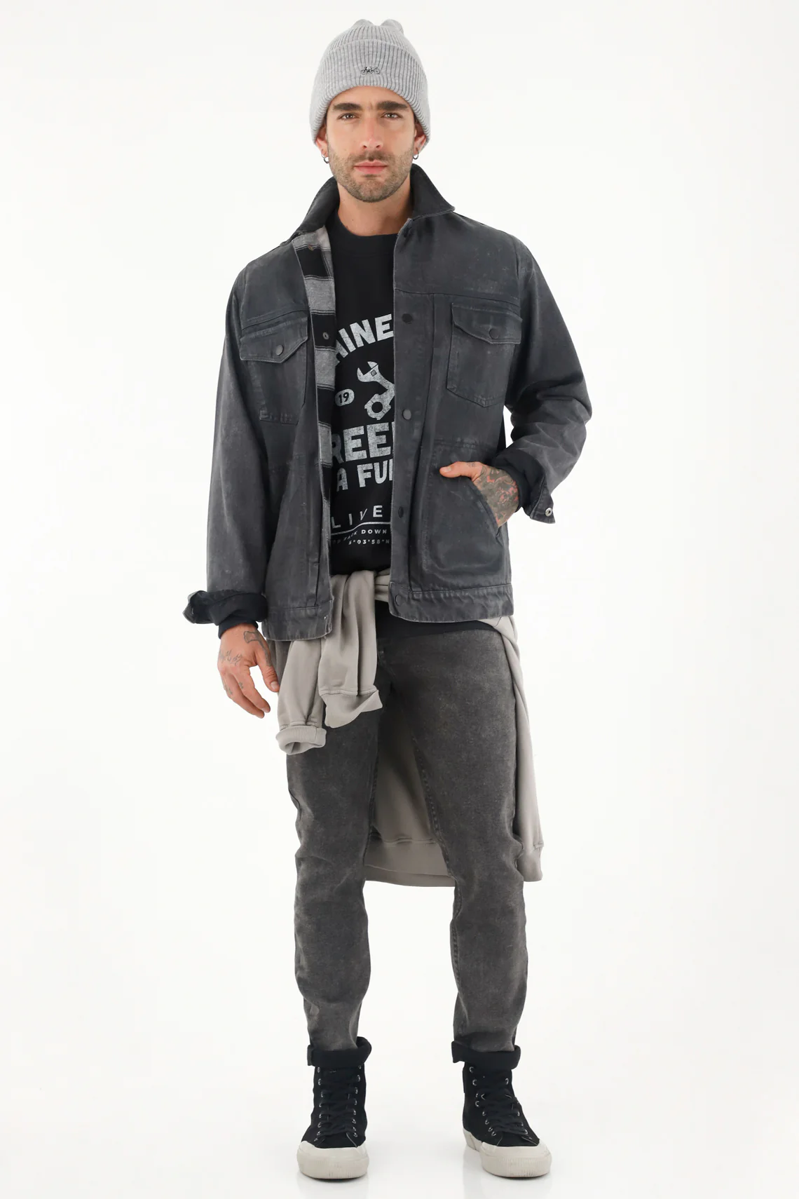 Men's Faux Leather Trucker Jacket - Image 2