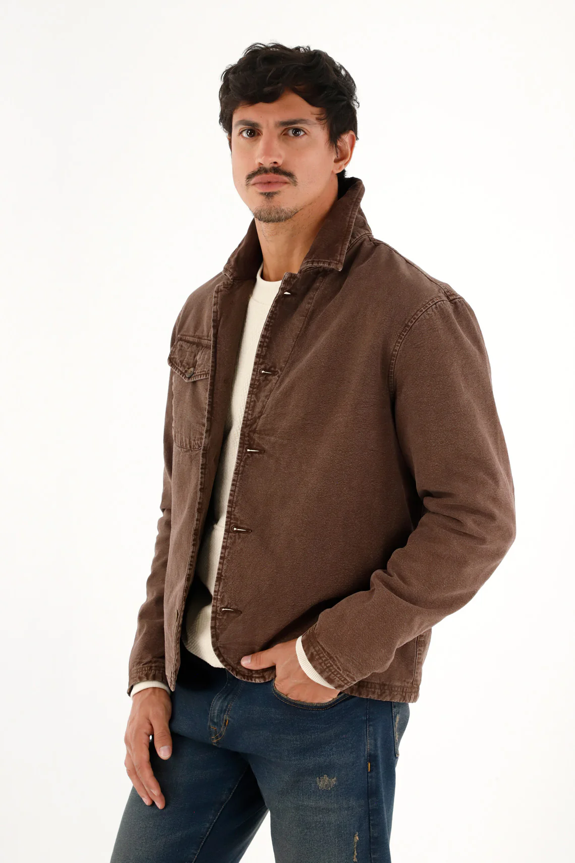 Brown Corduroy Collar Overcoat for Men