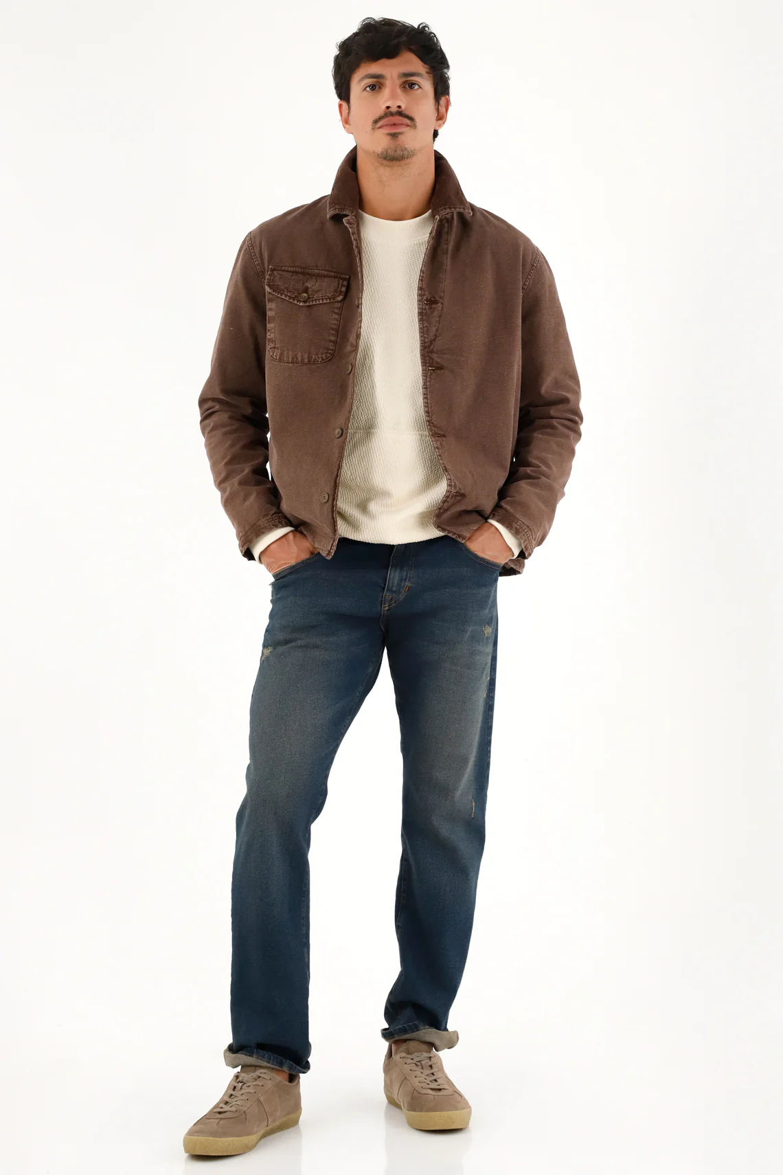 Brown Corduroy Collar Overcoat for Men - Image 2