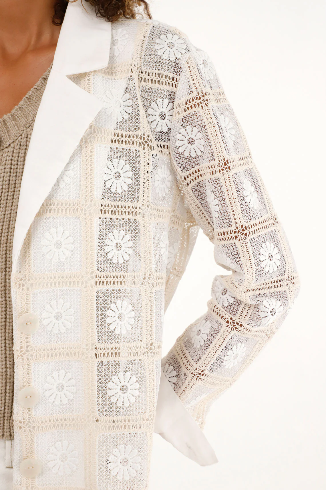 Blazer jacket with knit details for women - Image 3