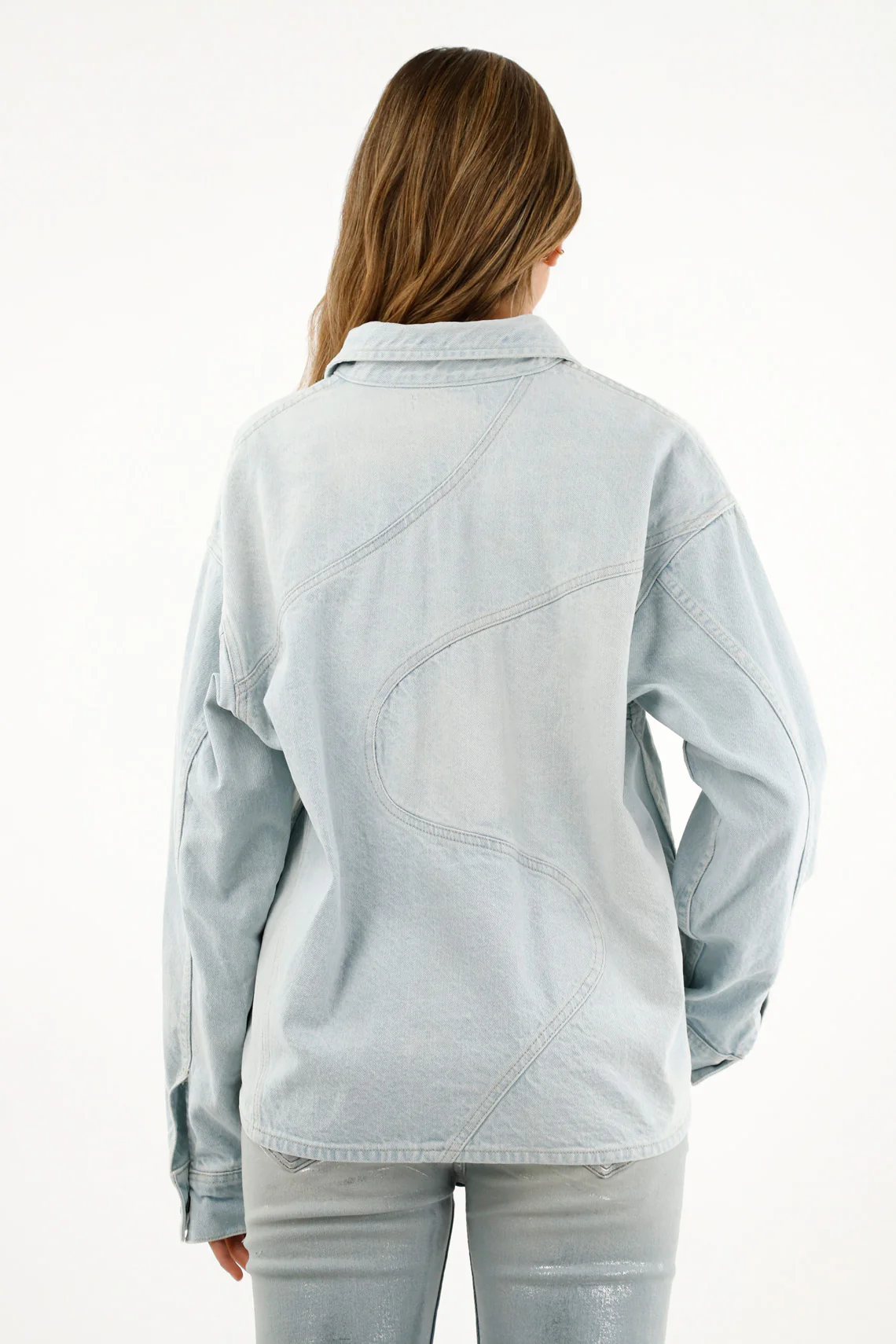 Women's Blue Denim Overshirt with Appliques - Image 4