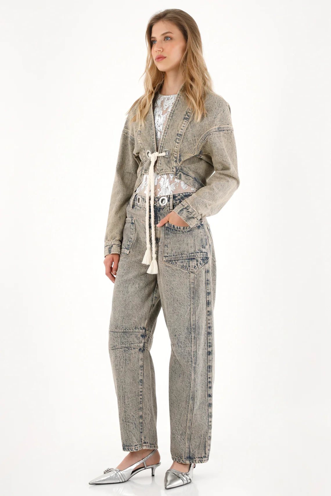 Women's Crop Jacket with Decorative Drawstring