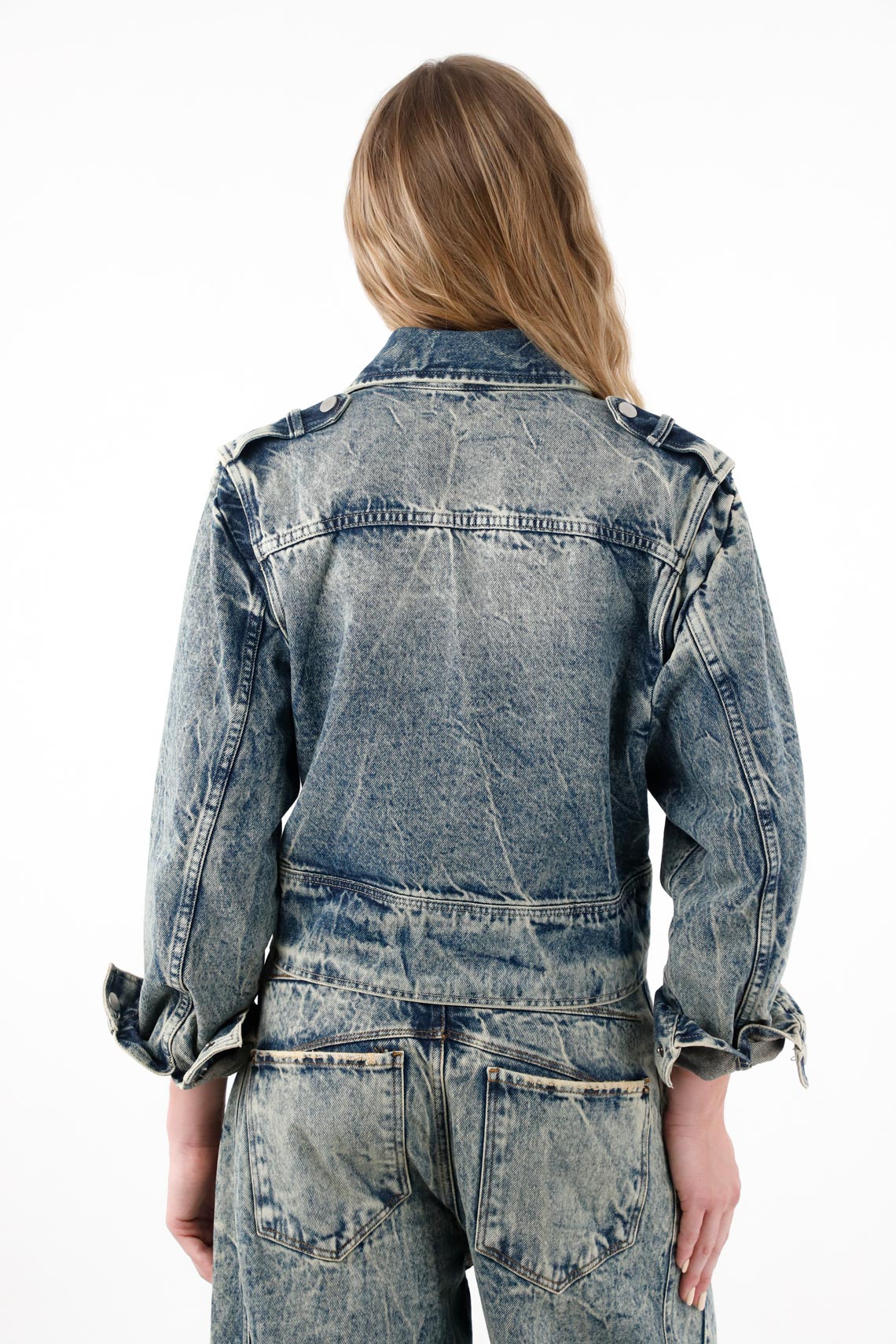 Women's Blue Asymmetrical Lapel Crop Jacket - Image 5
