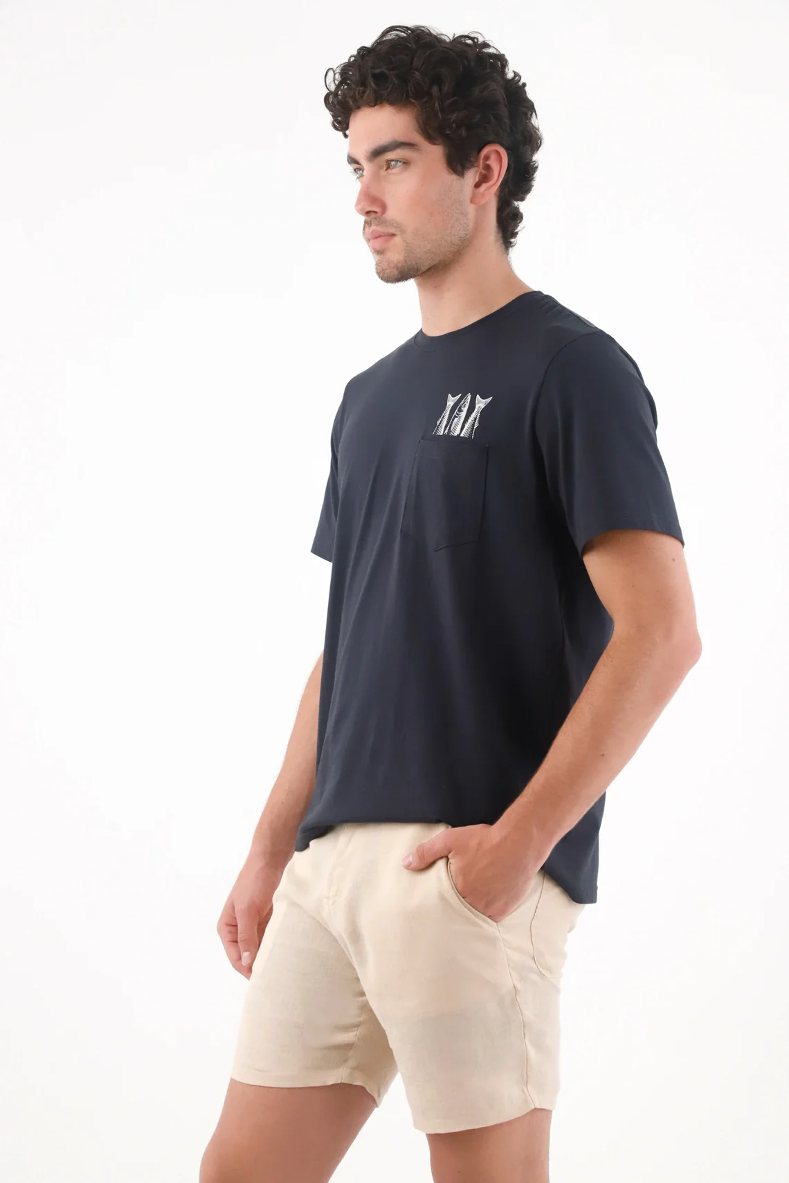 Beige Chino Fit Bermuda with Natural Linen Texture for Men