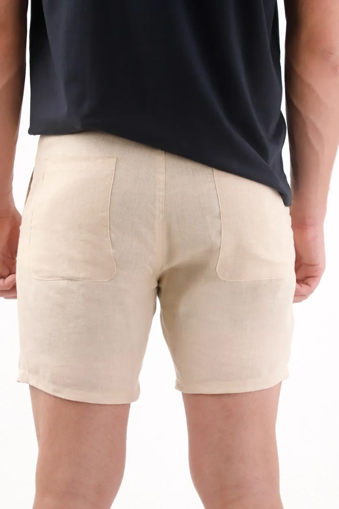 Beige Chino Fit Bermuda with Natural Linen Texture for Men - Image 4
