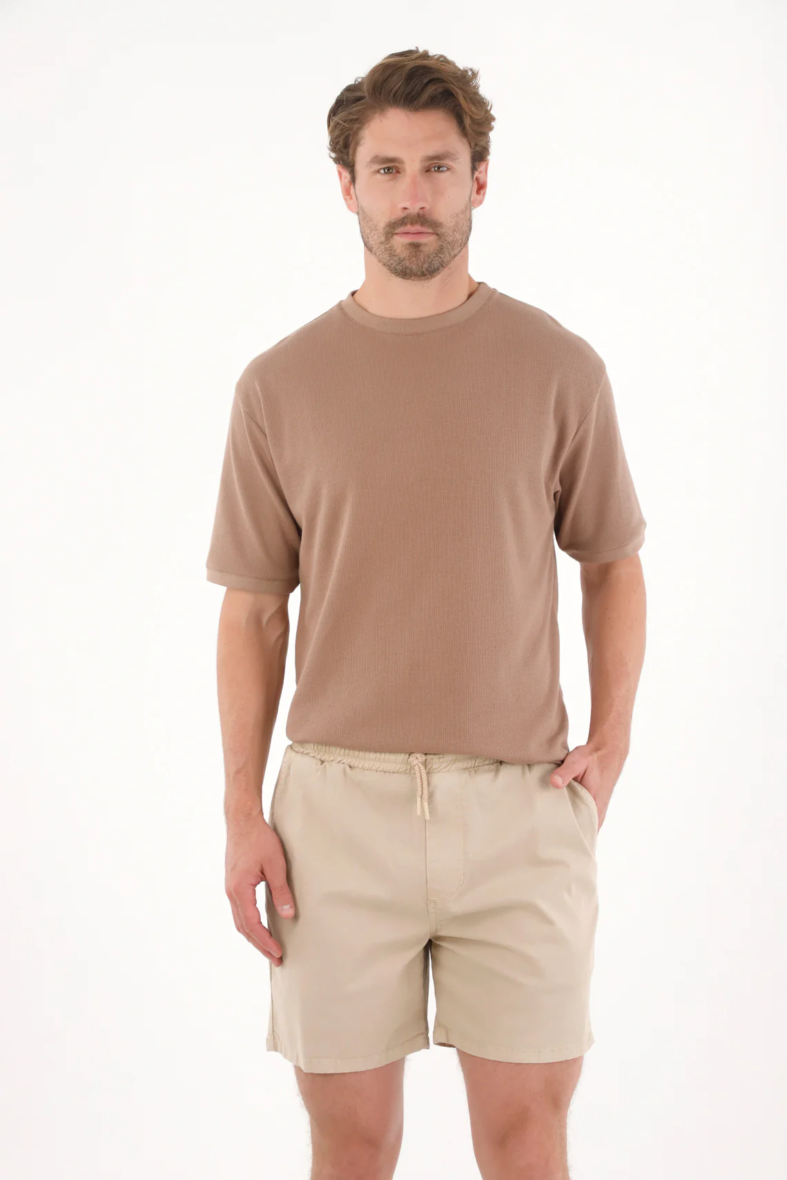 Men's Brown Elastic Waist Denim Bermuda Shorts