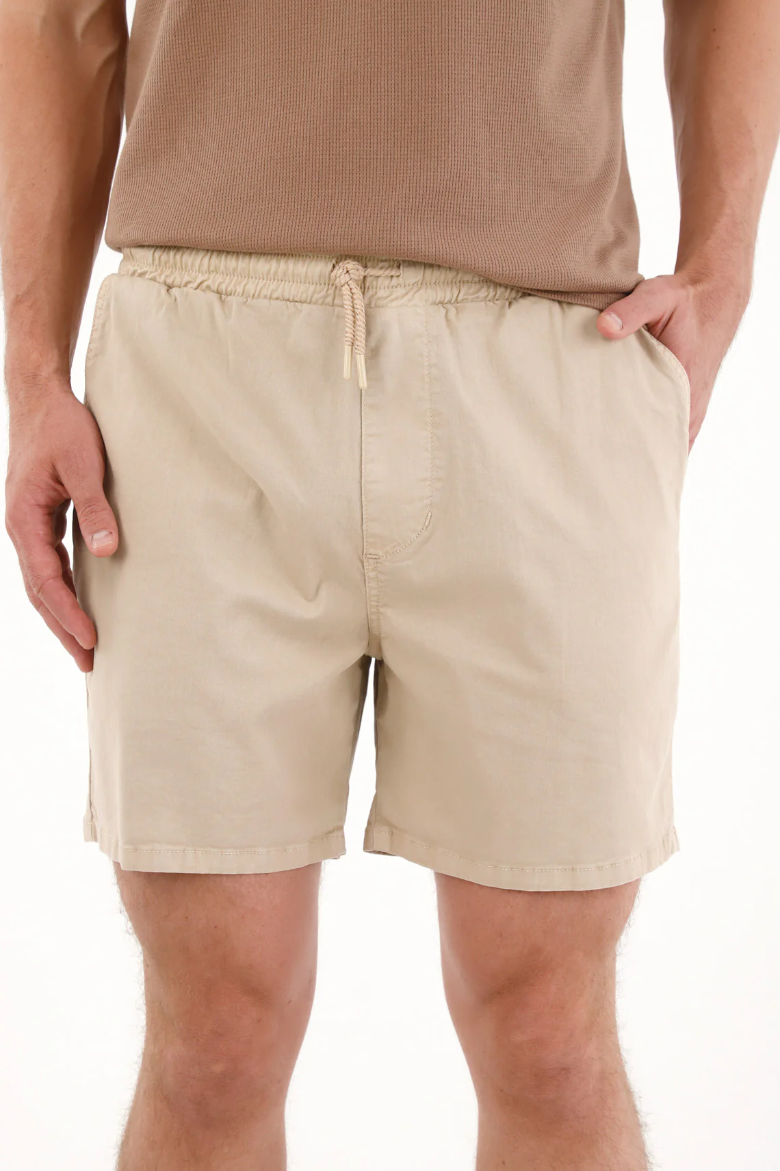 Men's Brown Elastic Waist Denim Bermuda Shorts - Image 2