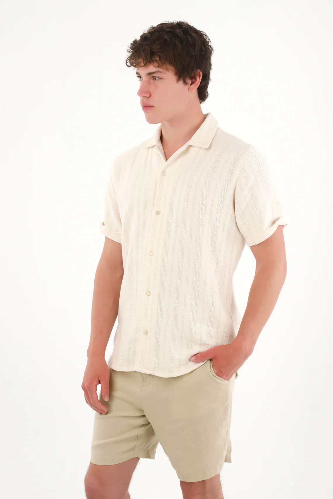 Men's Green 100% Linen Chino Shorts - Image 3