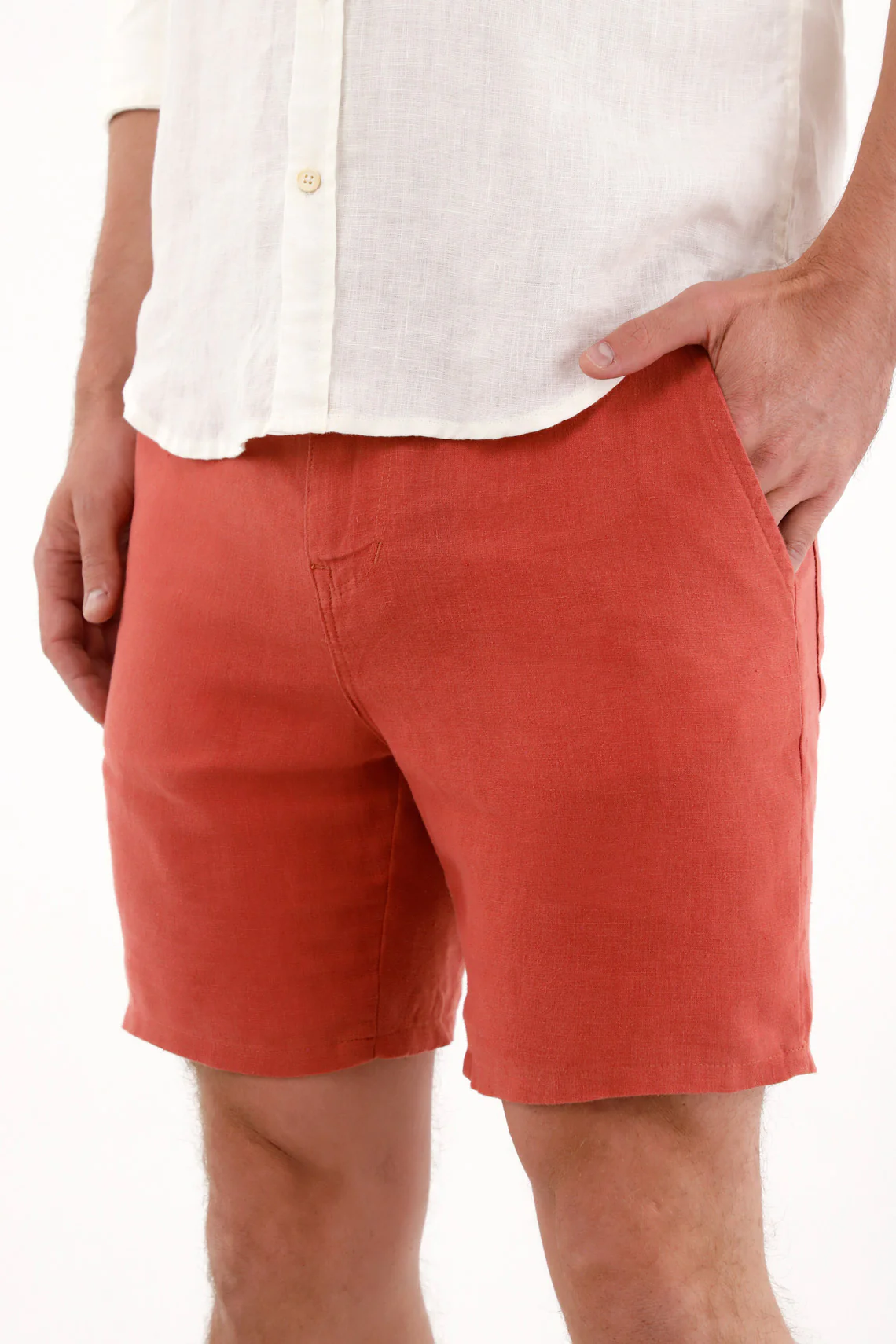 Men's 100% Linen Orange Bermuda Shorts