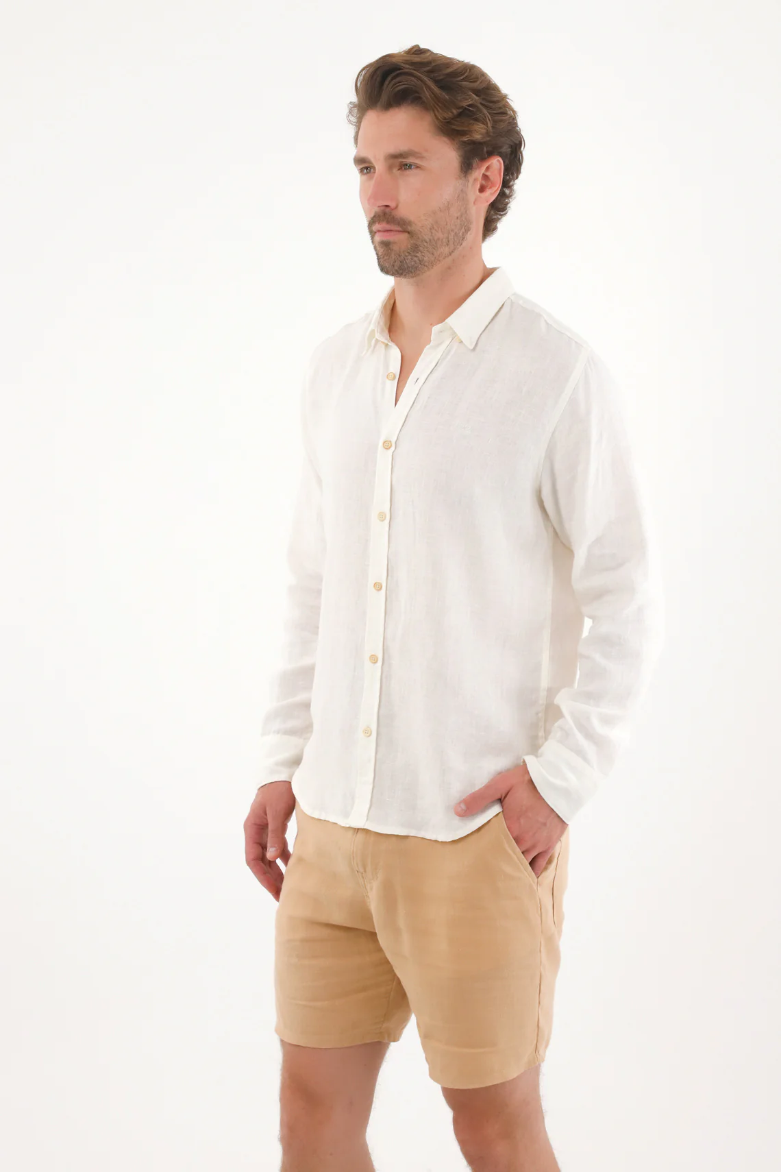 Men's 100% Linen Brown Bermuda Shorts - Image 3