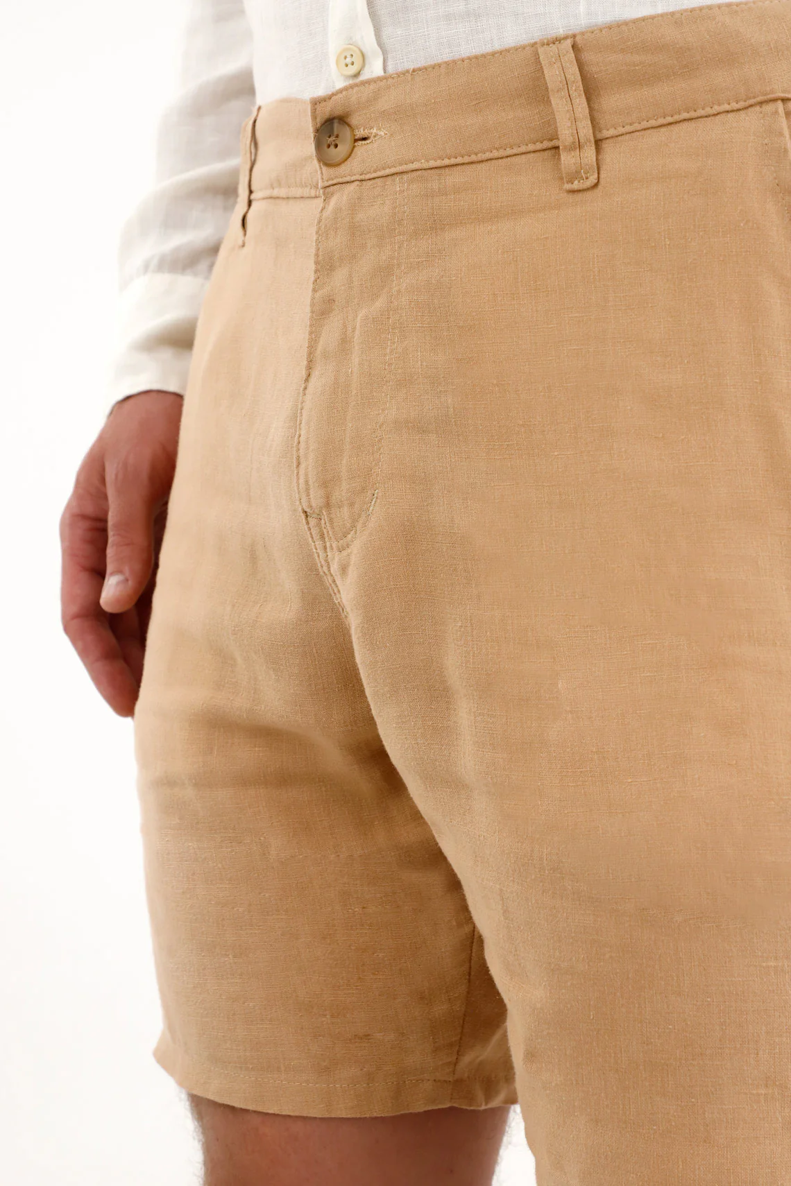 Men's 100% Linen Brown Bermuda Shorts - Image 4