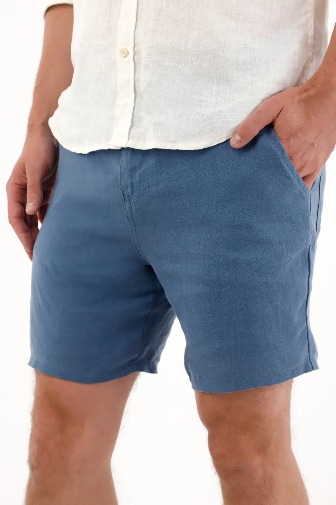 Men's 100% Linen Blue Bermuda Shorts