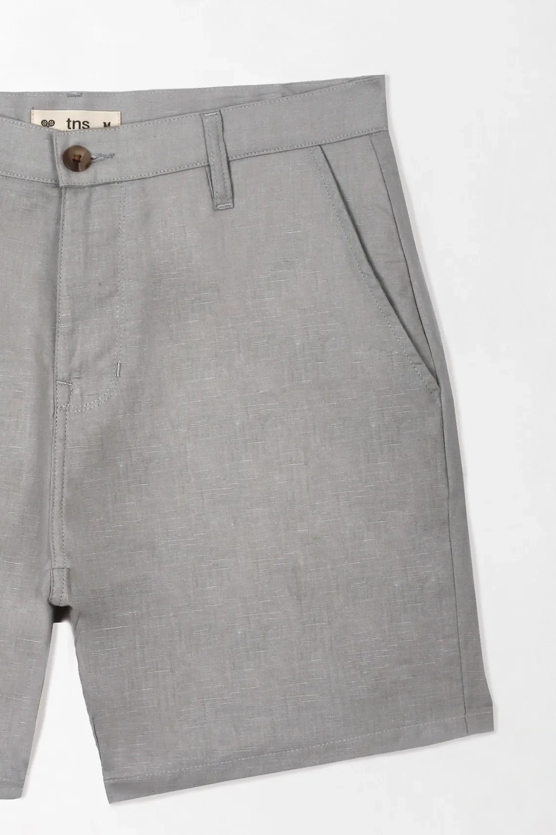 Straight fit chino shorts with contrast button in gray linen for men - Image 2