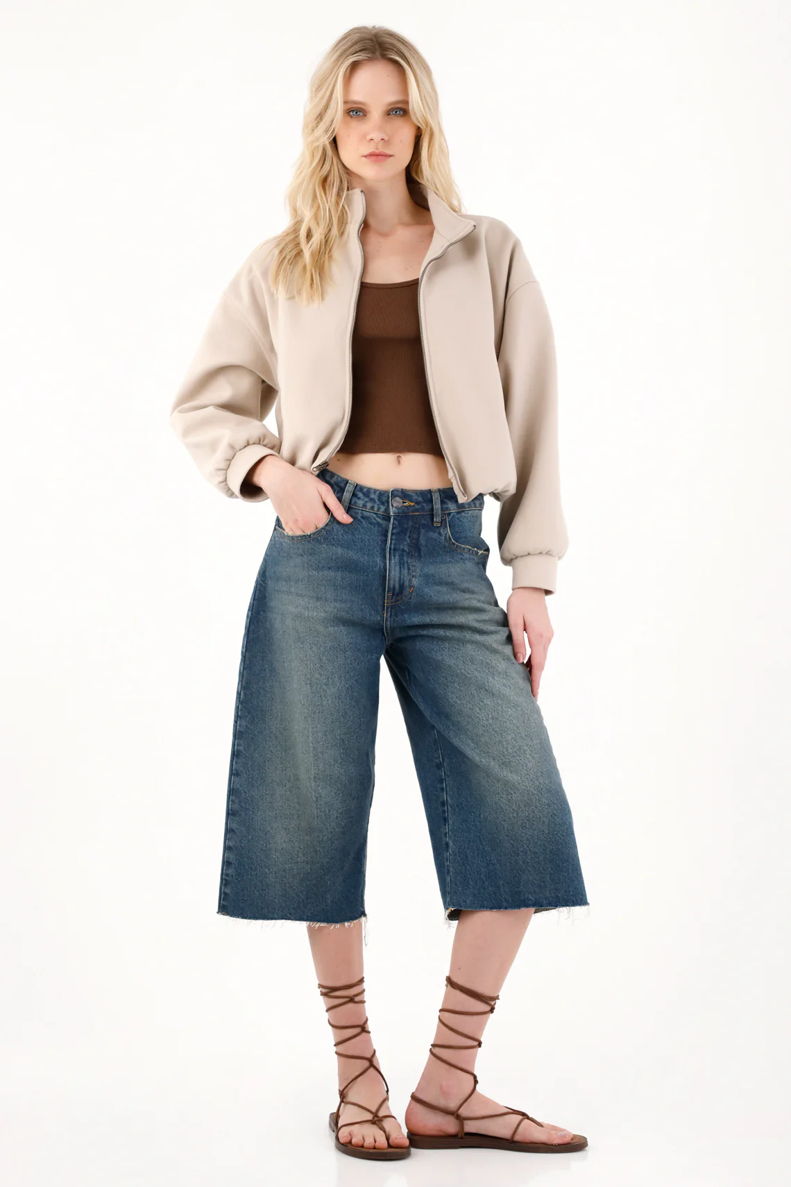 Women's Denim Cut-Off Bermuda Shorts in Blue