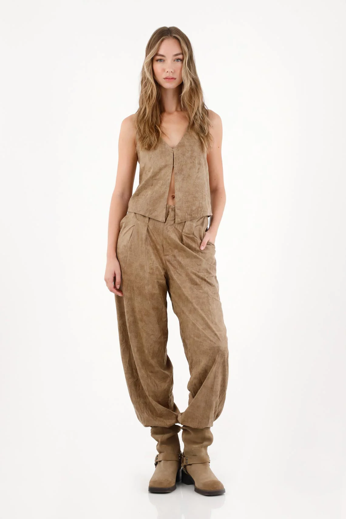 Brown Synthetic Leather Pants for Women