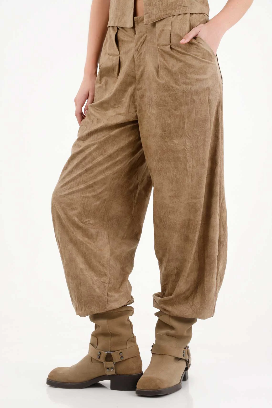 Brown Synthetic Leather Pants for Women - Image 2