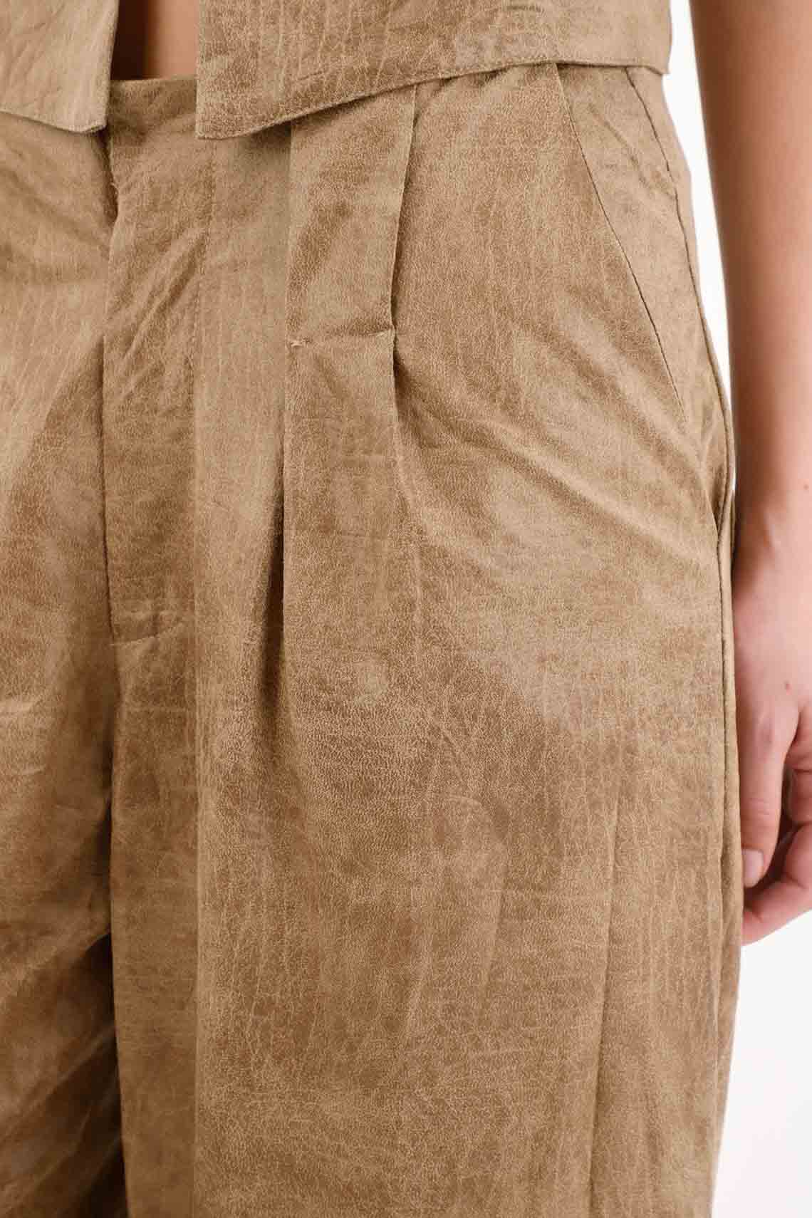 Brown Synthetic Leather Pants for Women - Image 3