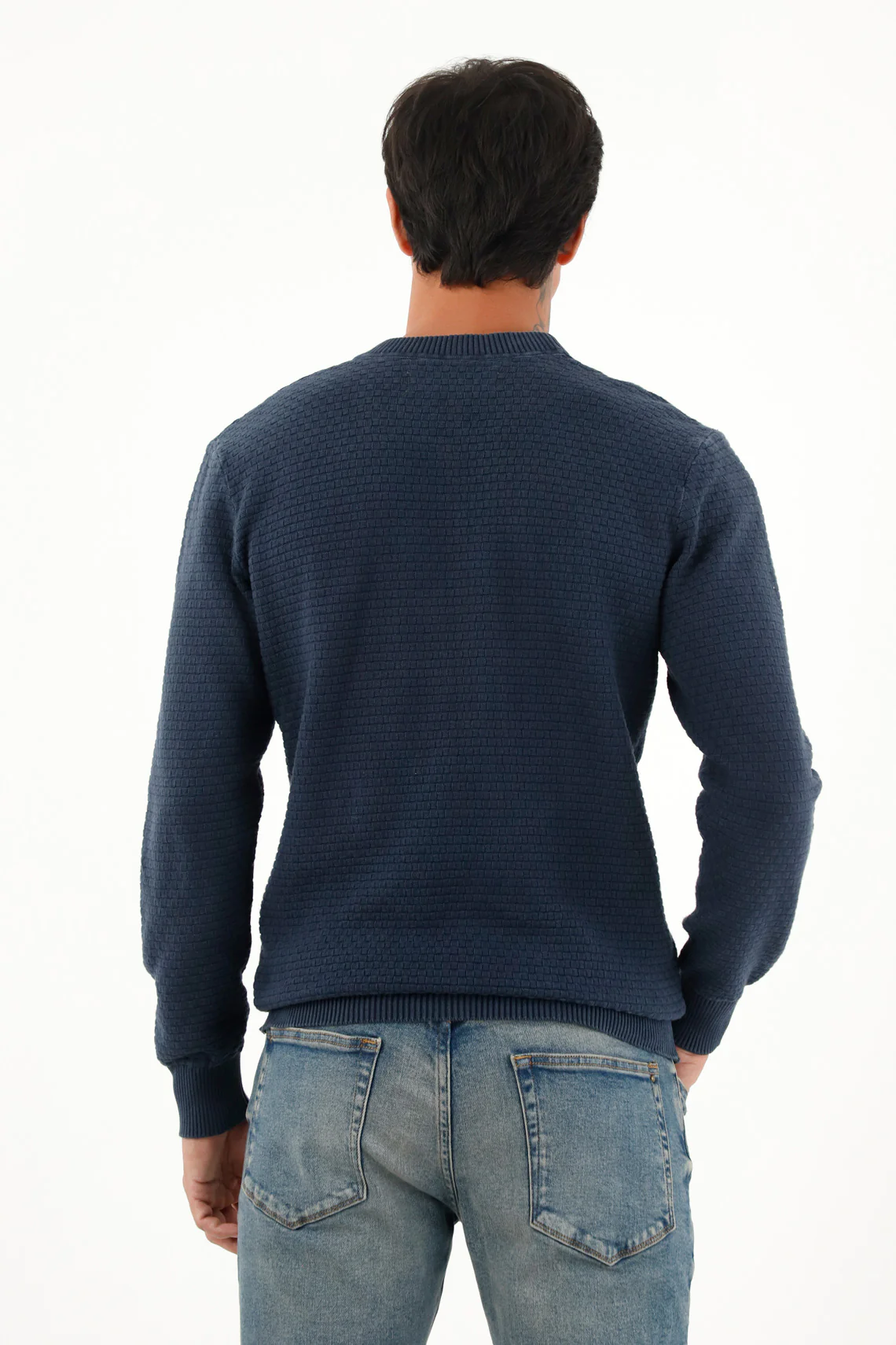 Men's blue indigo thread knit sweater - Image 4