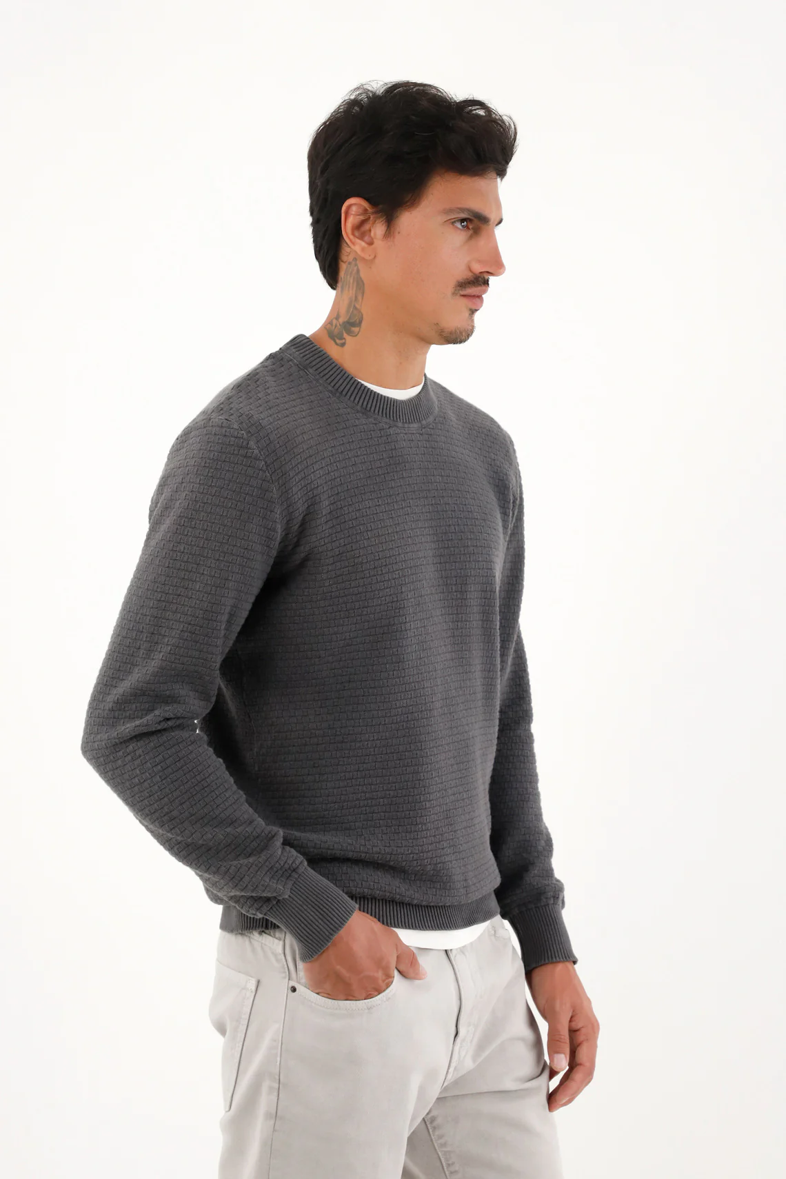 Men's gray closed design knit sweatshirt - Image 2