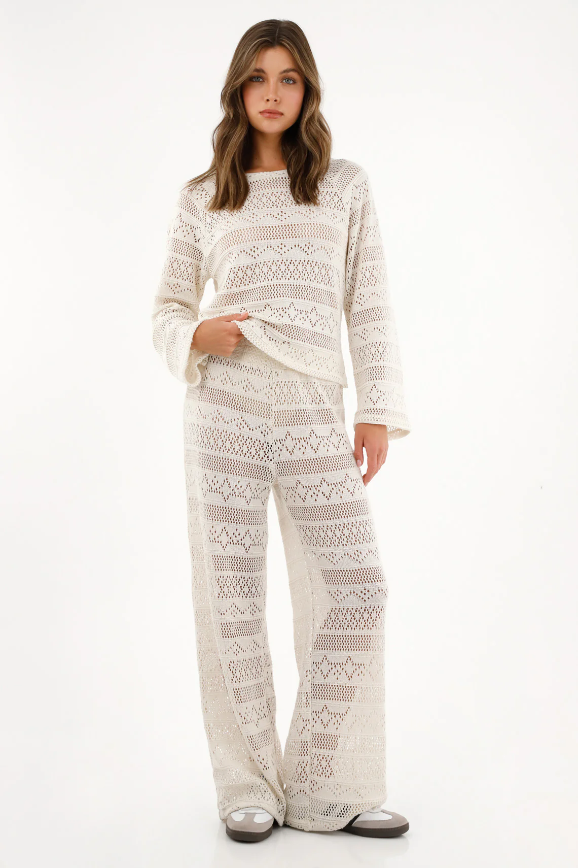 Women's Cream Sweater with Crochet Design - Image 3