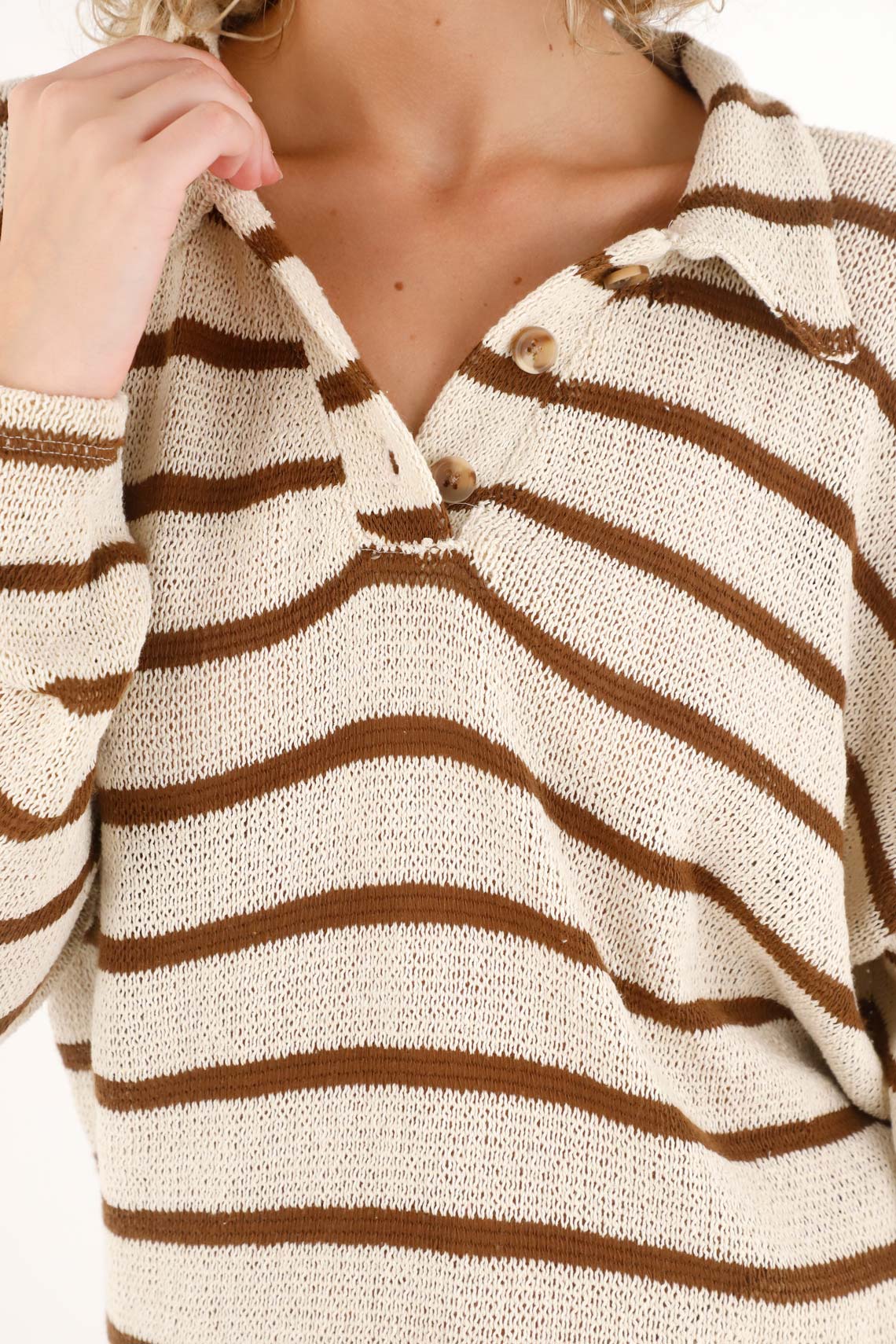 Women's Cream Striped Pullover - Image 3