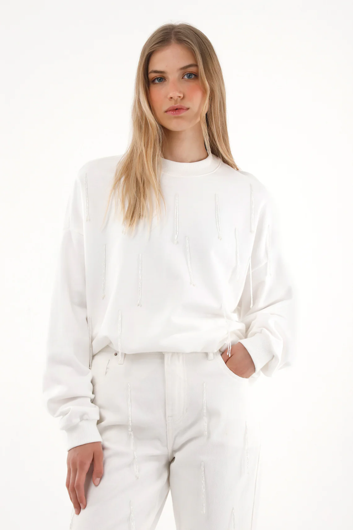 Fringe Sweatshirt with Accents for Women
