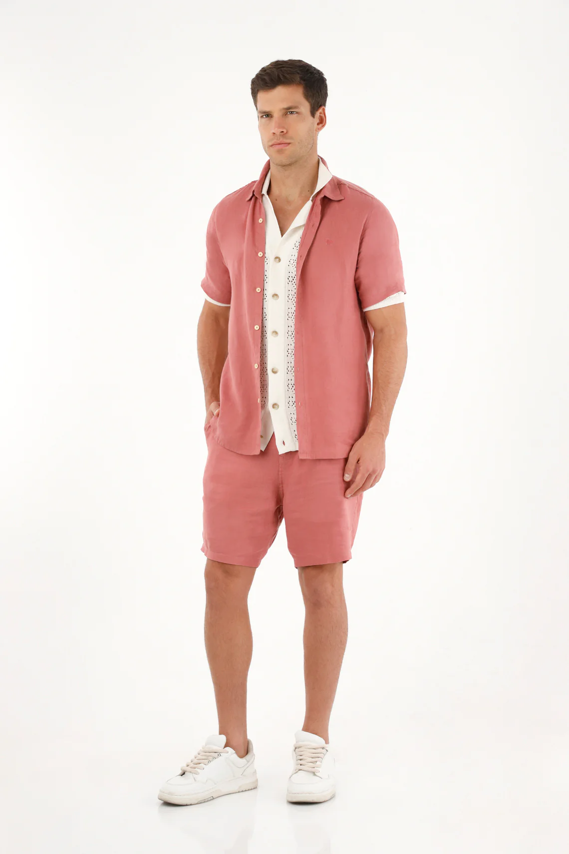 Men's Short Sleeve Shirt in 100% Orange Linen - Image 2
