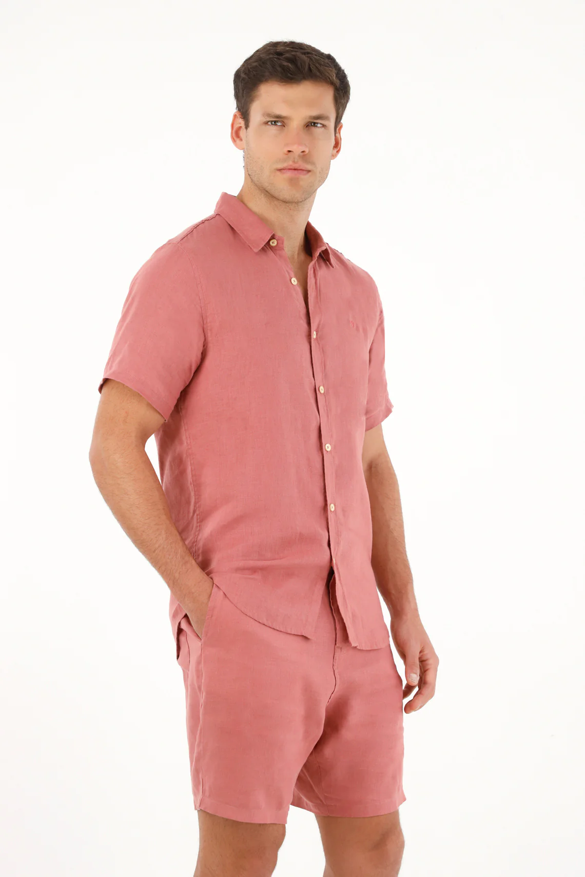 Men's Short Sleeve Shirt in 100% Orange Linen - Image 4