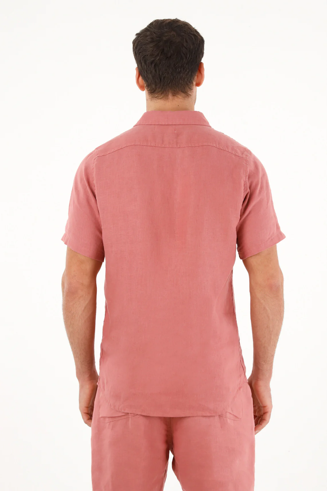 Men's Short Sleeve Shirt in 100% Orange Linen - Image 5