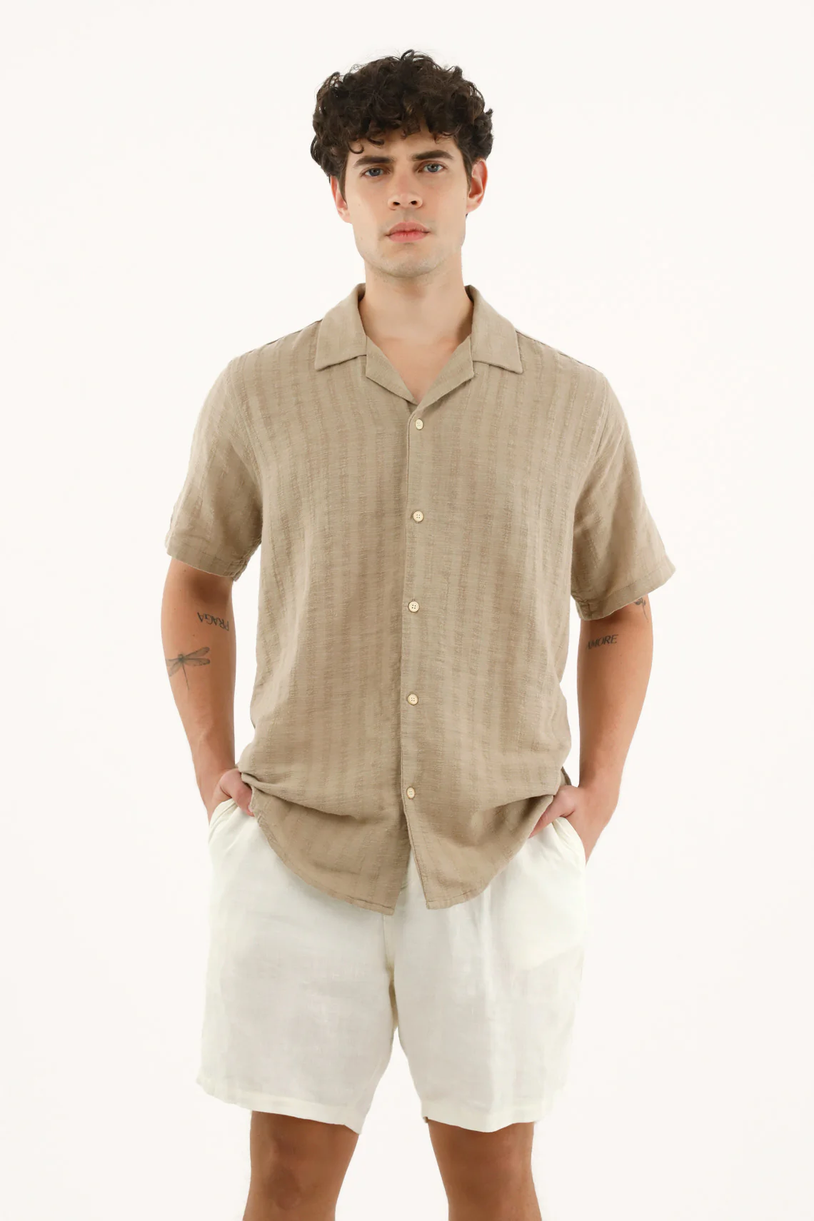 Men's Short Sleeve Brown Bowling Shirt