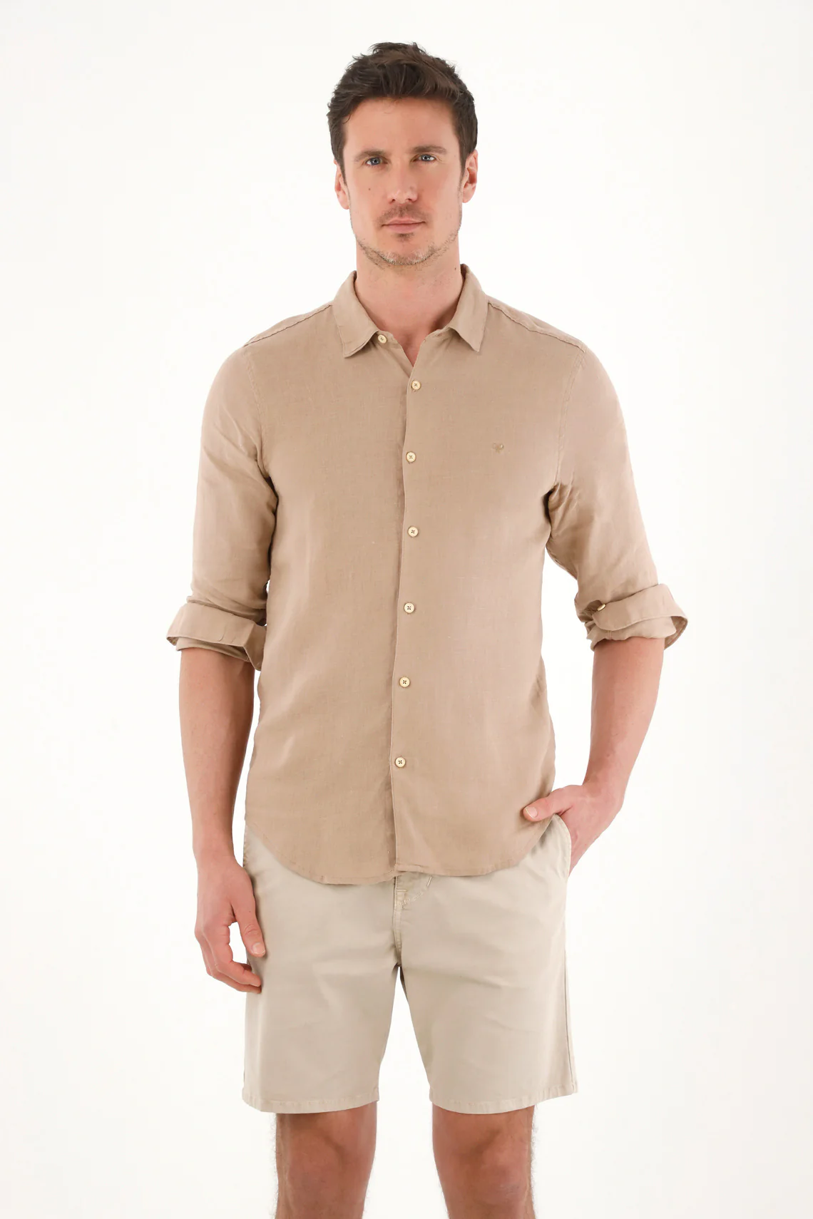 Men's 100% Linen Shirt with Brown Embroidery - Image 3