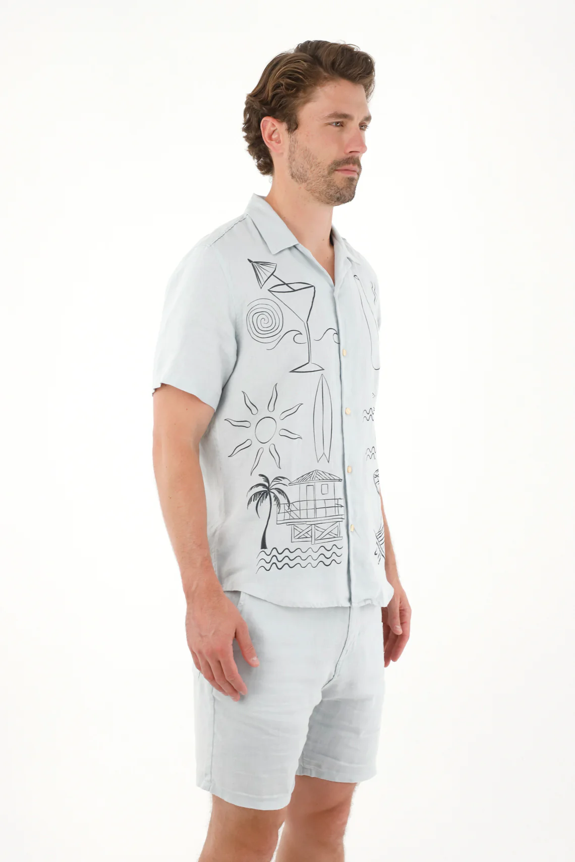 Men's Bowling Shirt with Beach Print - Image 3
