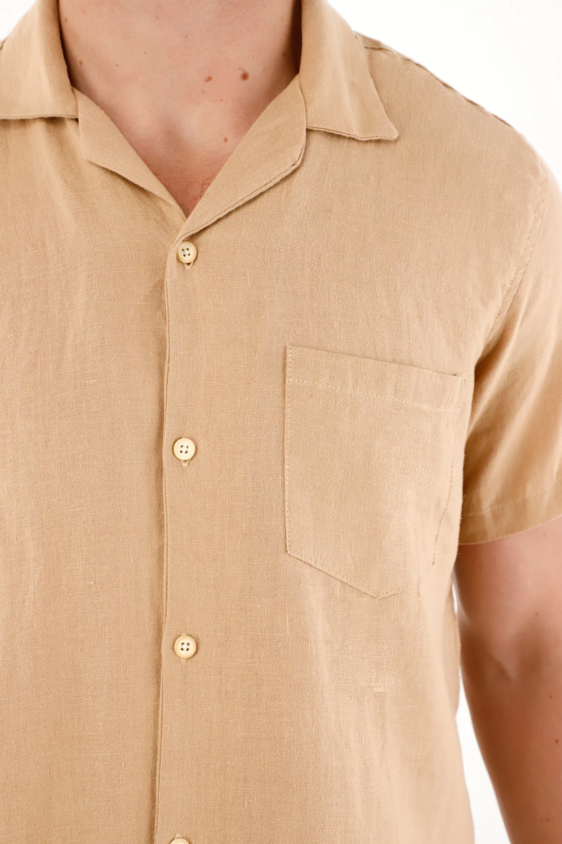 Short Sleeve Coffee Linen Shirt for Men - Image 3