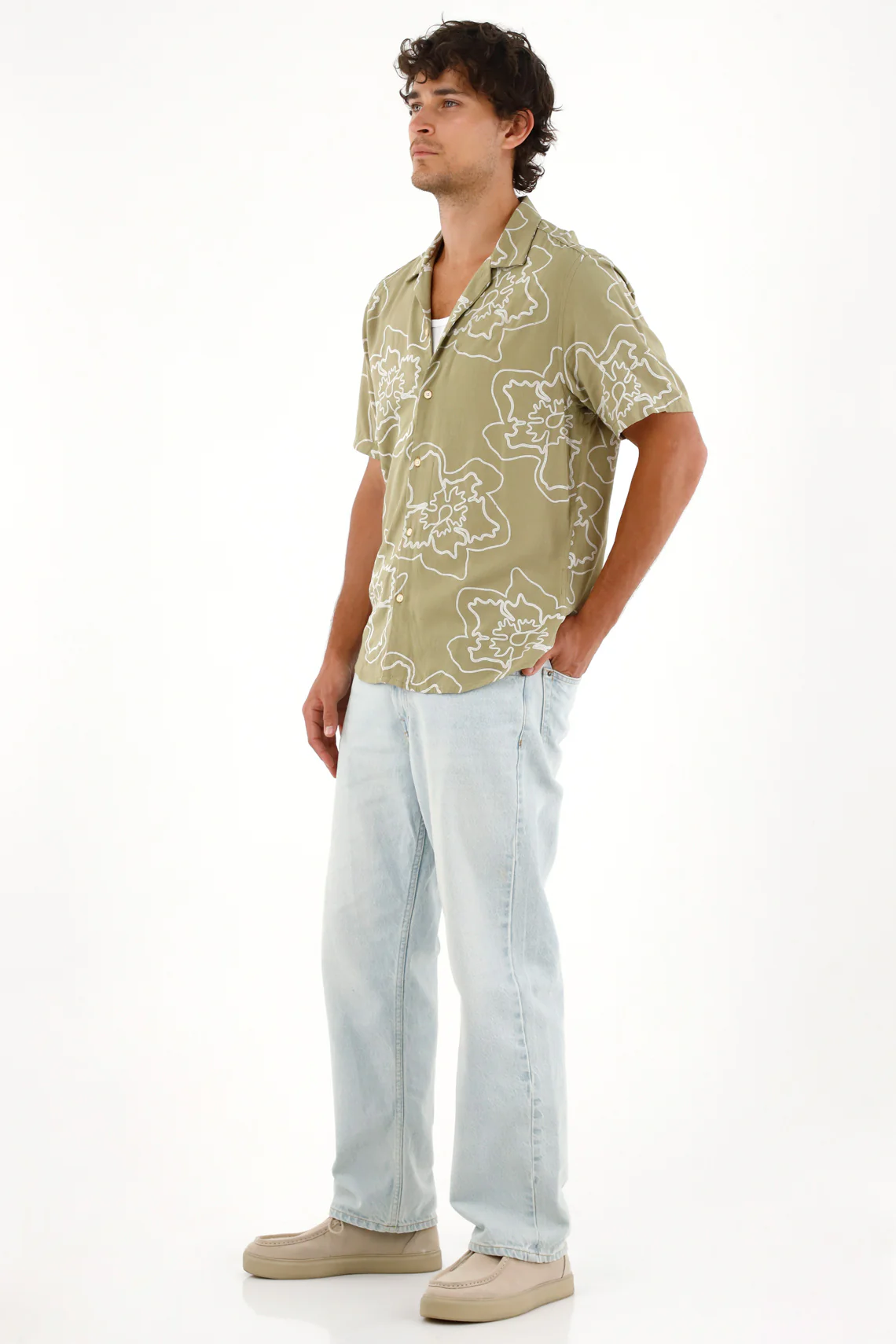 Printed Short-Sleeve Bowling Shirt for Men