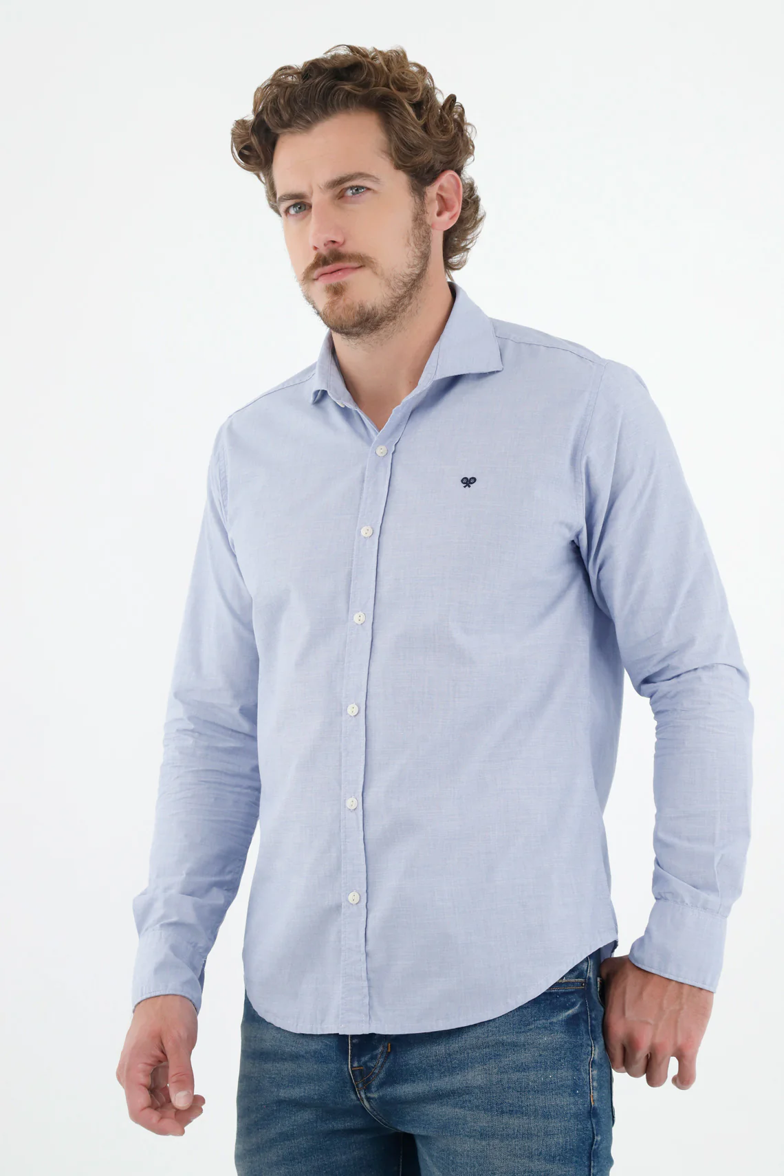 Men's Blue French Collar Shirt
