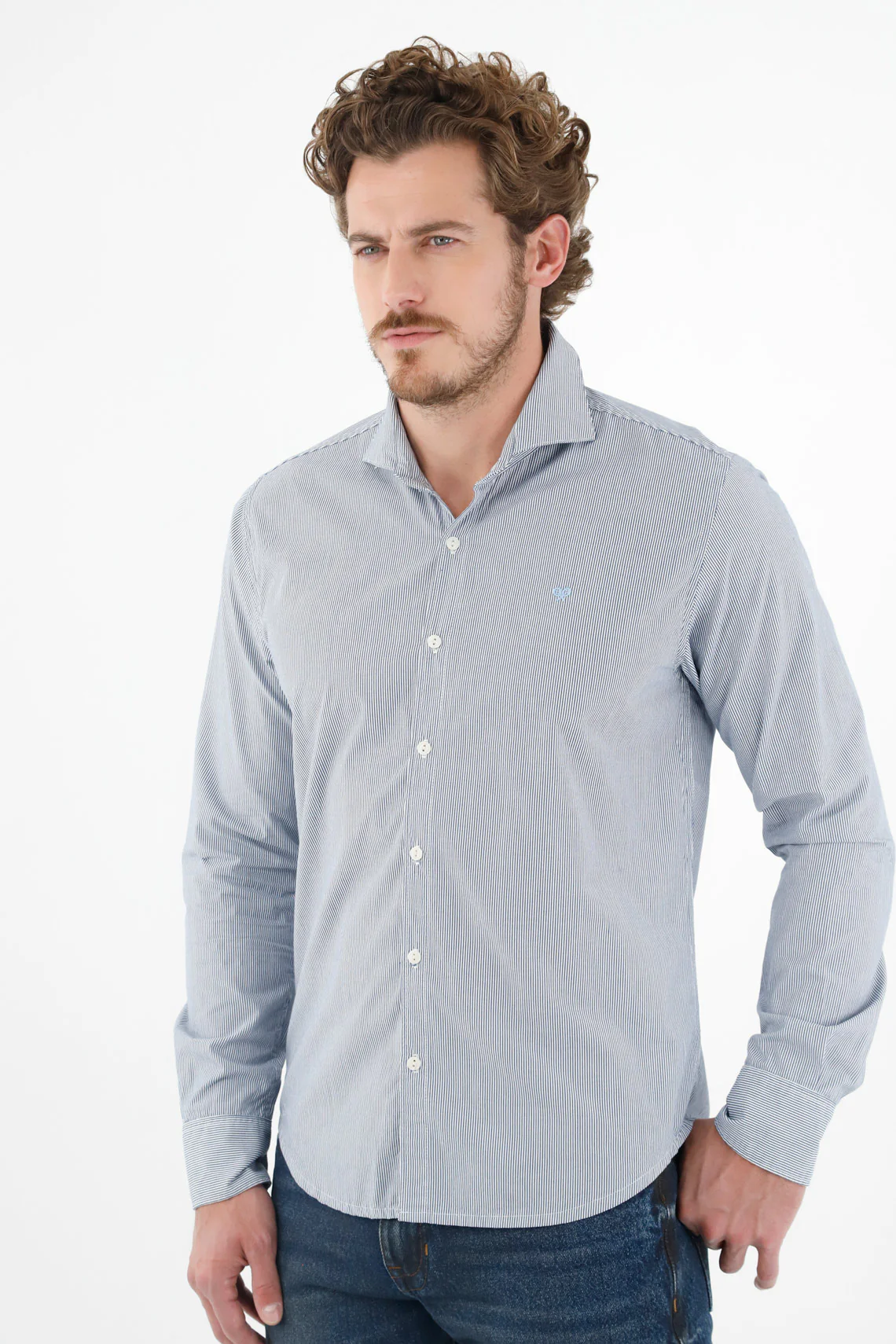 Men's Blue French Collar Shirt - Image 2