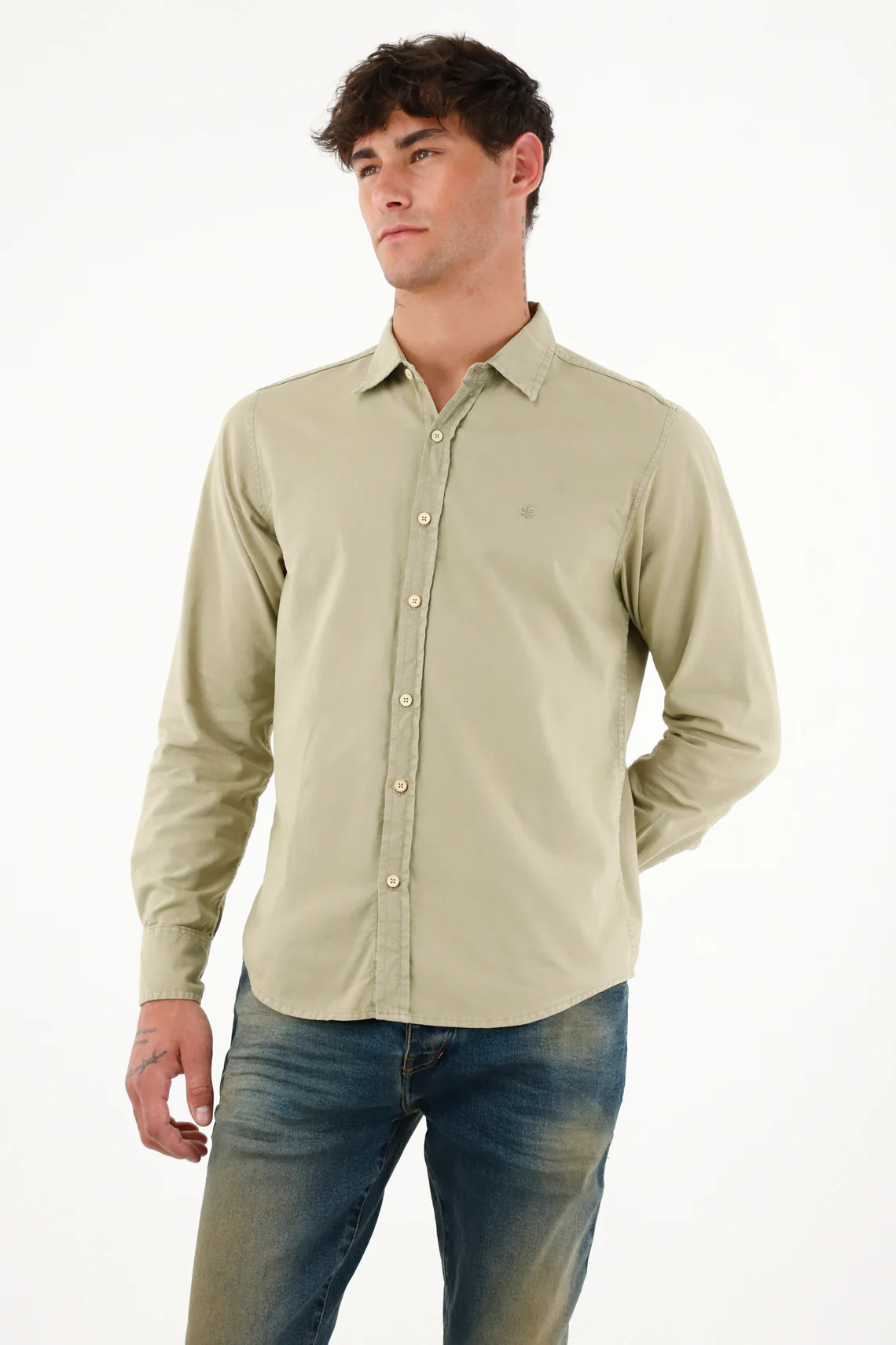 Men's Green Oxford Fabric Long Sleeve Shirt - Image 3