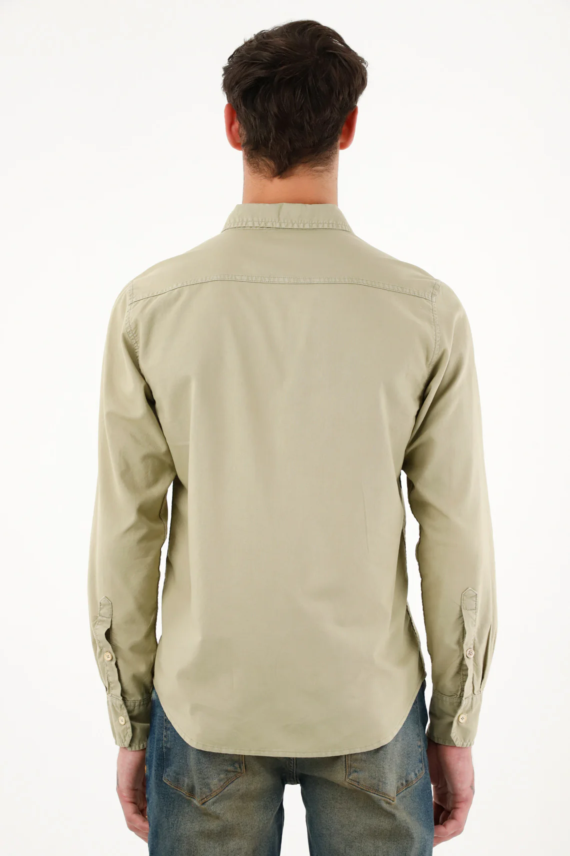 Men's Green Oxford Fabric Long Sleeve Shirt - Image 4