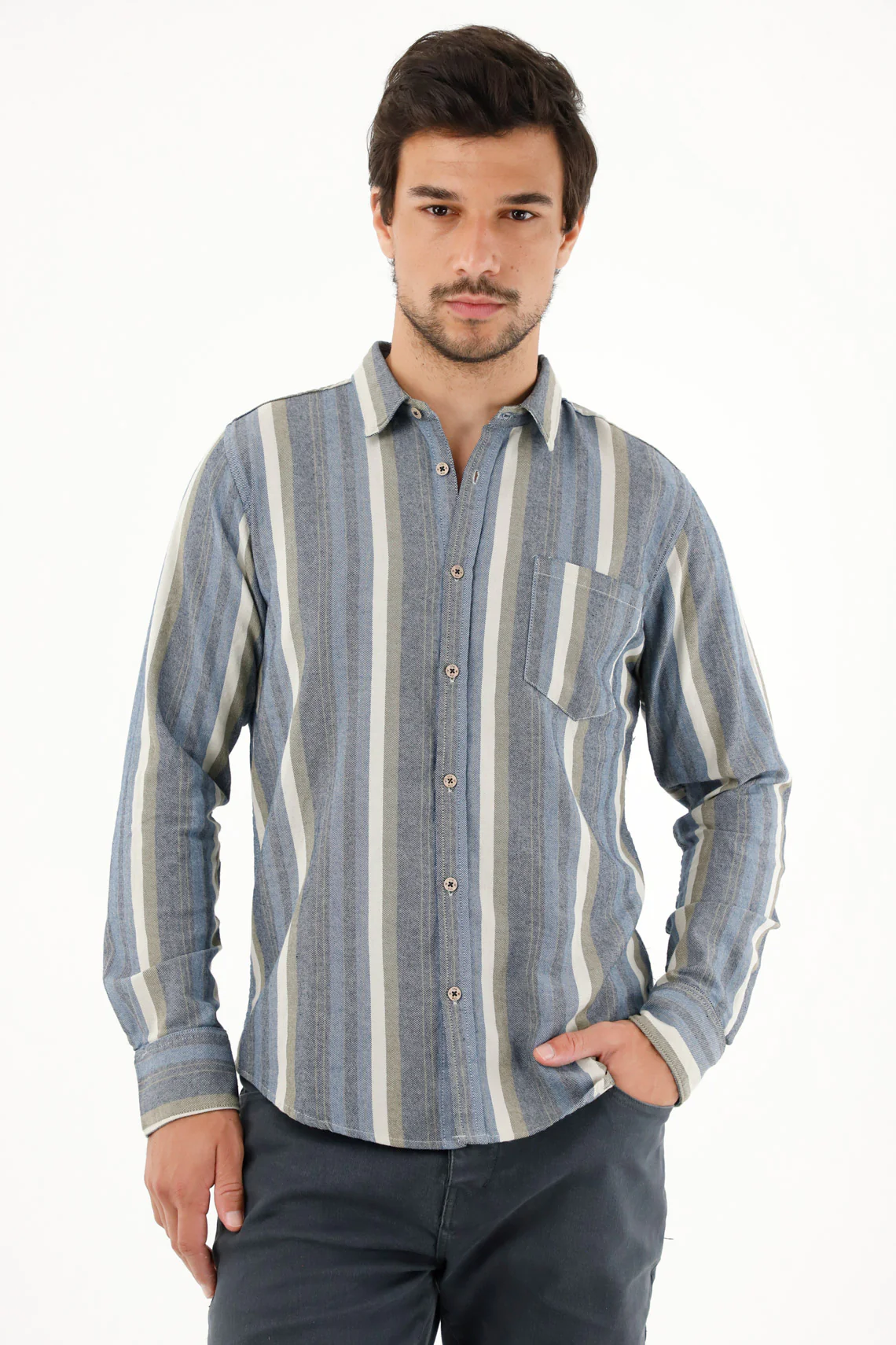 Men's Colorful Striped Long Sleeve Shirt
