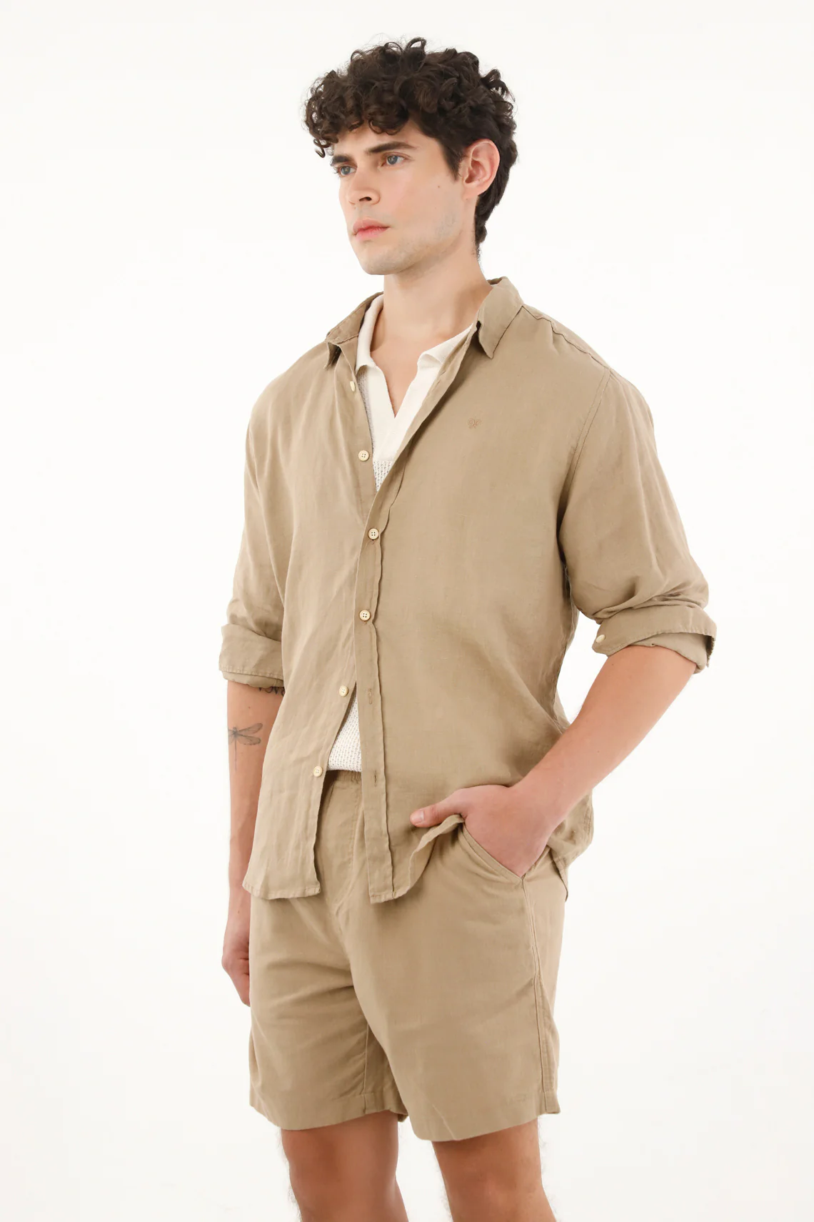 Men's Long Sleeve 100% Linen Brown Shirt - Image 2
