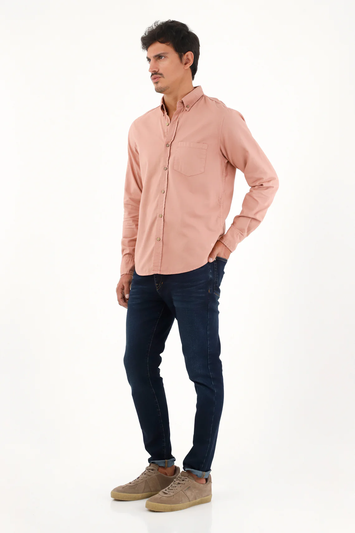 Men's Pink Long Sleeve Oxford Shirt - Image 2