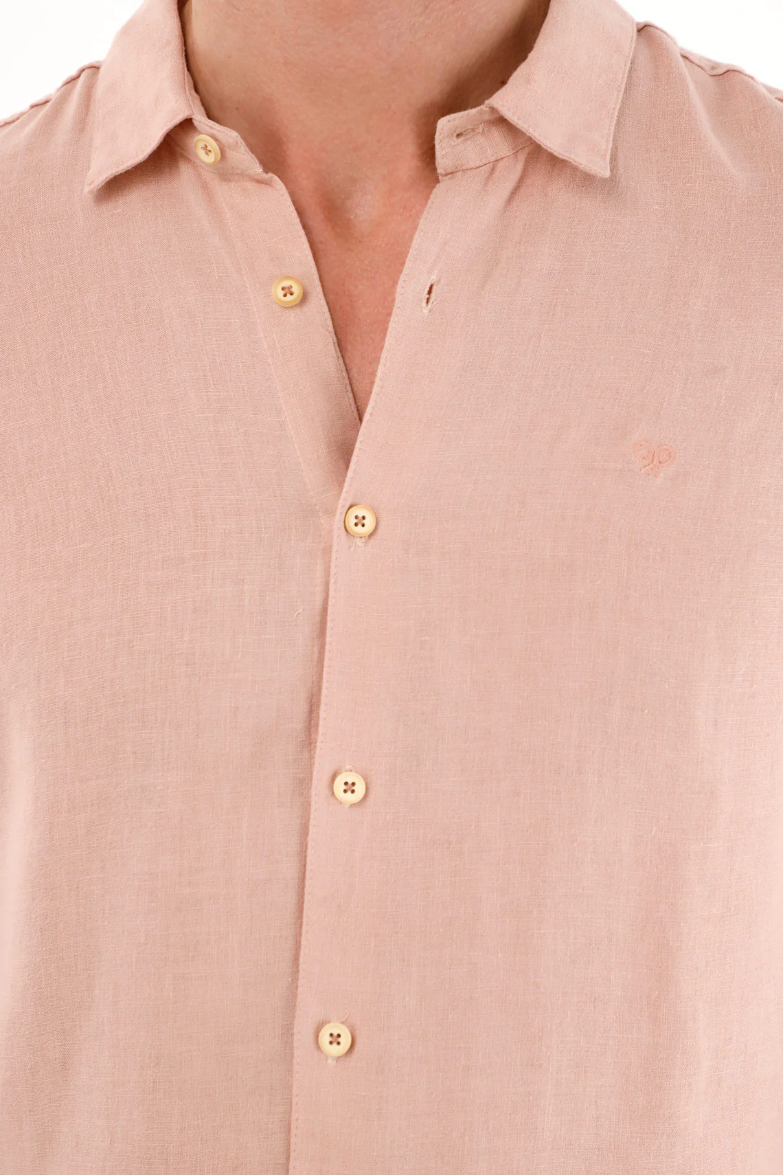 Men's 100% Linen Pink Embroidered Shirt - Image 3