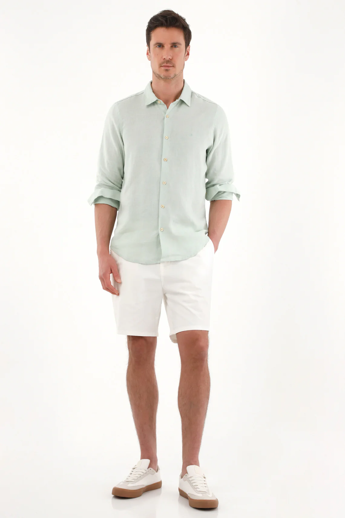 100% Linen Men's Shirt with Green Embroidery - Image 2