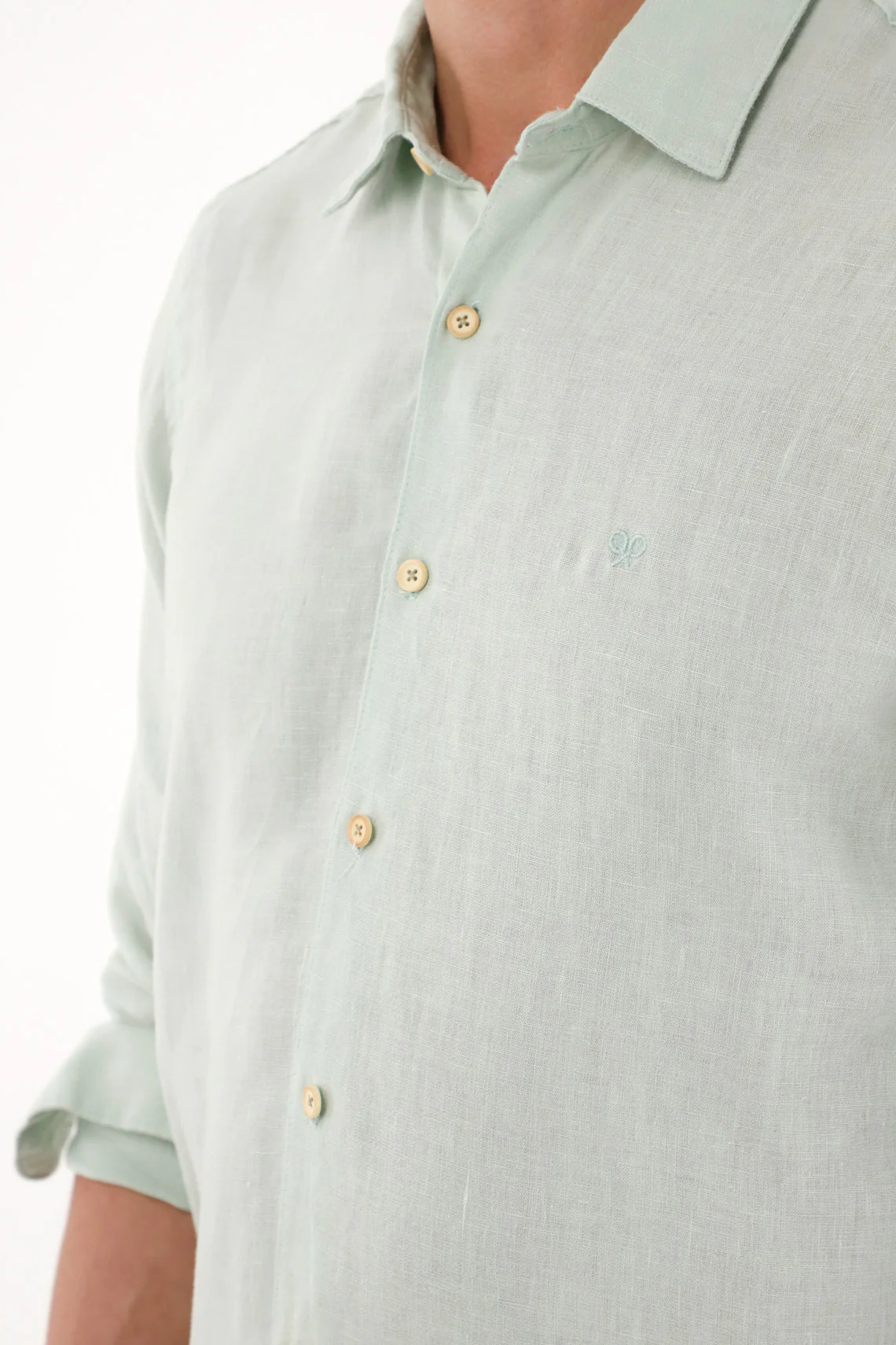 100% Linen Men's Shirt with Green Embroidery - Image 3