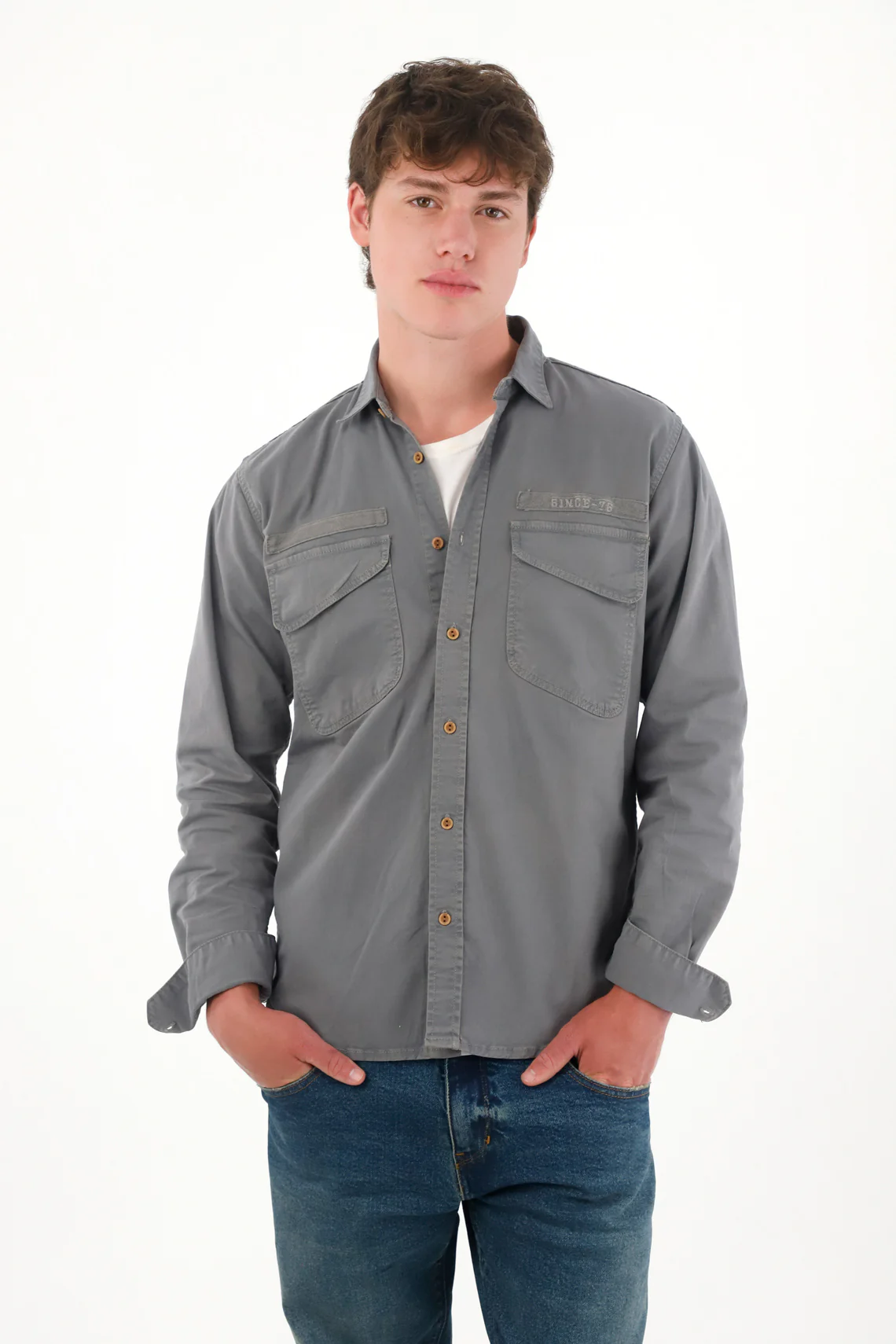 Gray Pocket Shirt for Men - Image 3
