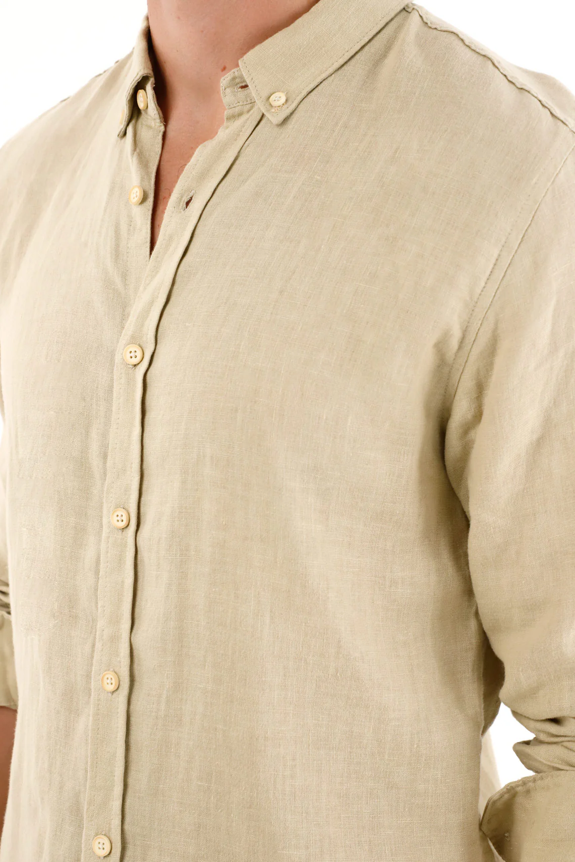 Men's 100% Linen Long Sleeve Green Shirt - Image 3