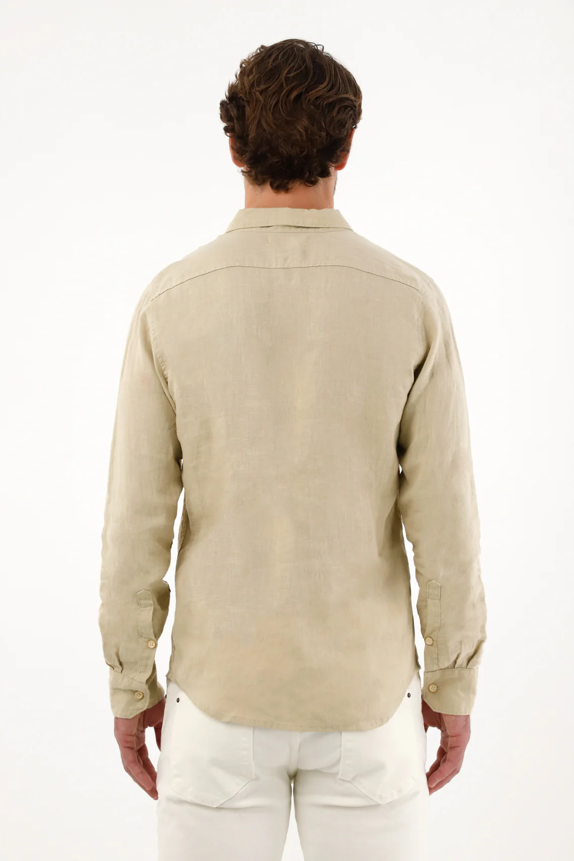 Men's 100% Linen Long Sleeve Green Shirt - Image 4
