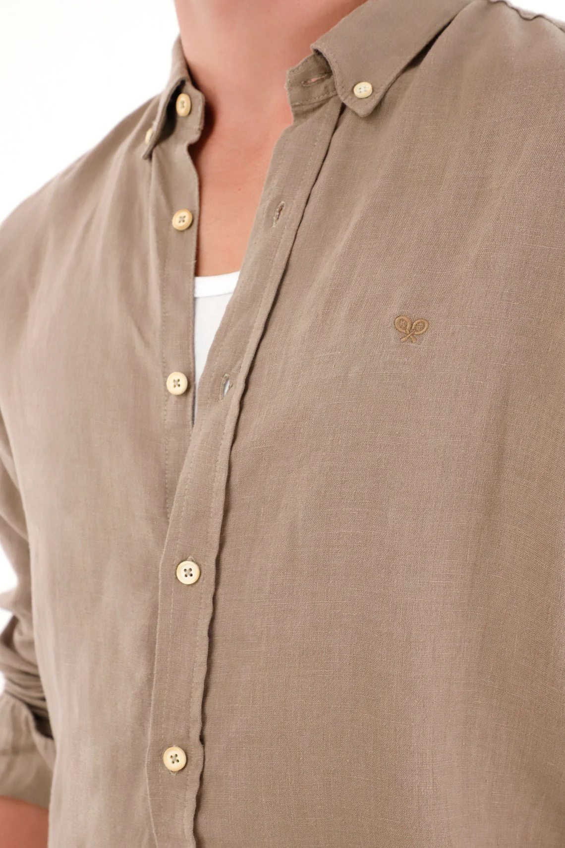 100% Linen Men's Shirt with Mini Gray Embroidery - Image 2