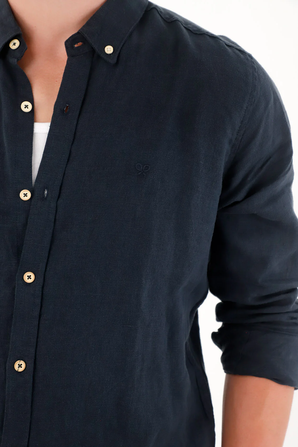 Men's Long Sleeve 100% Linen Blue Shirt - Image 3