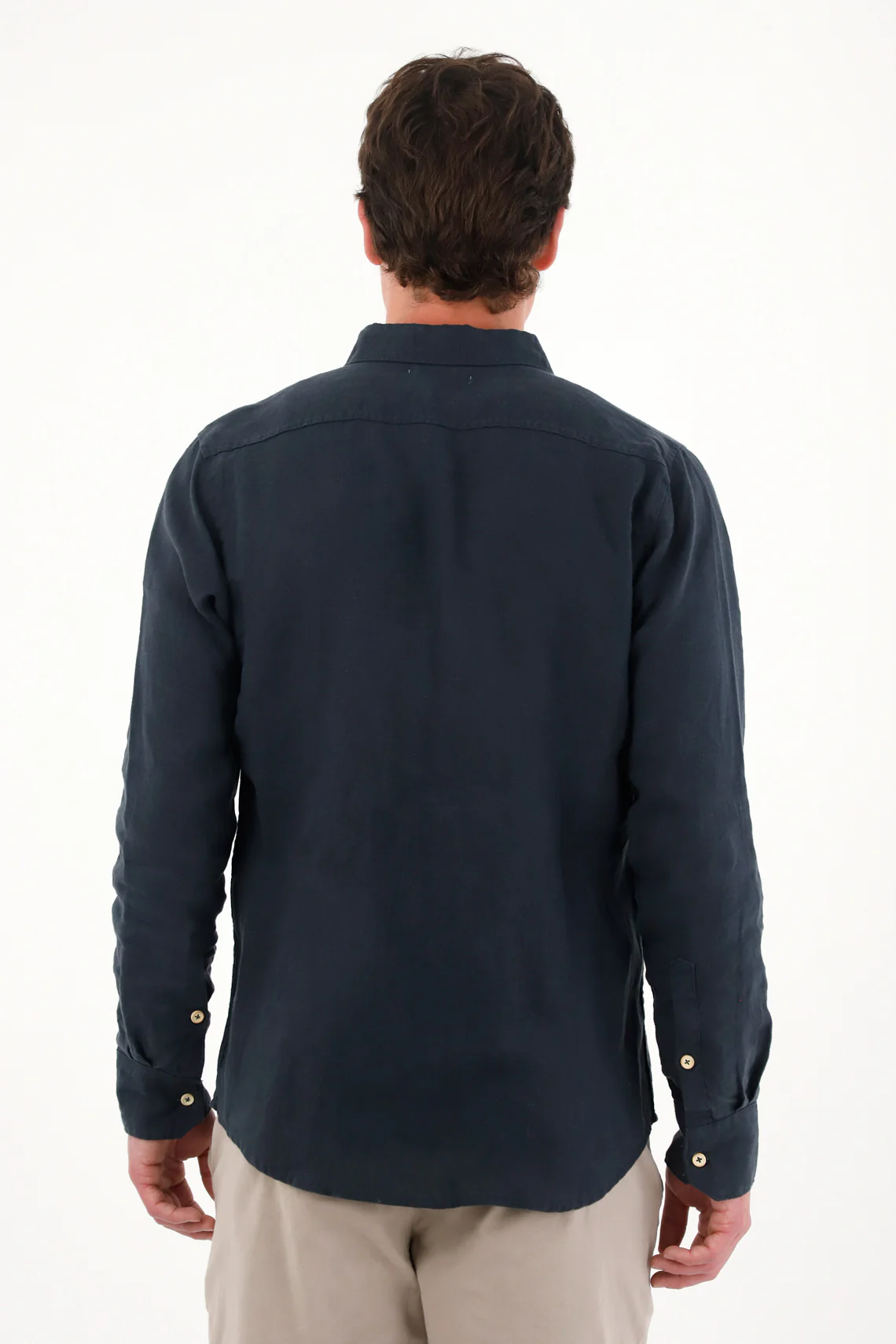 Men's Long Sleeve 100% Linen Blue Shirt - Image 4